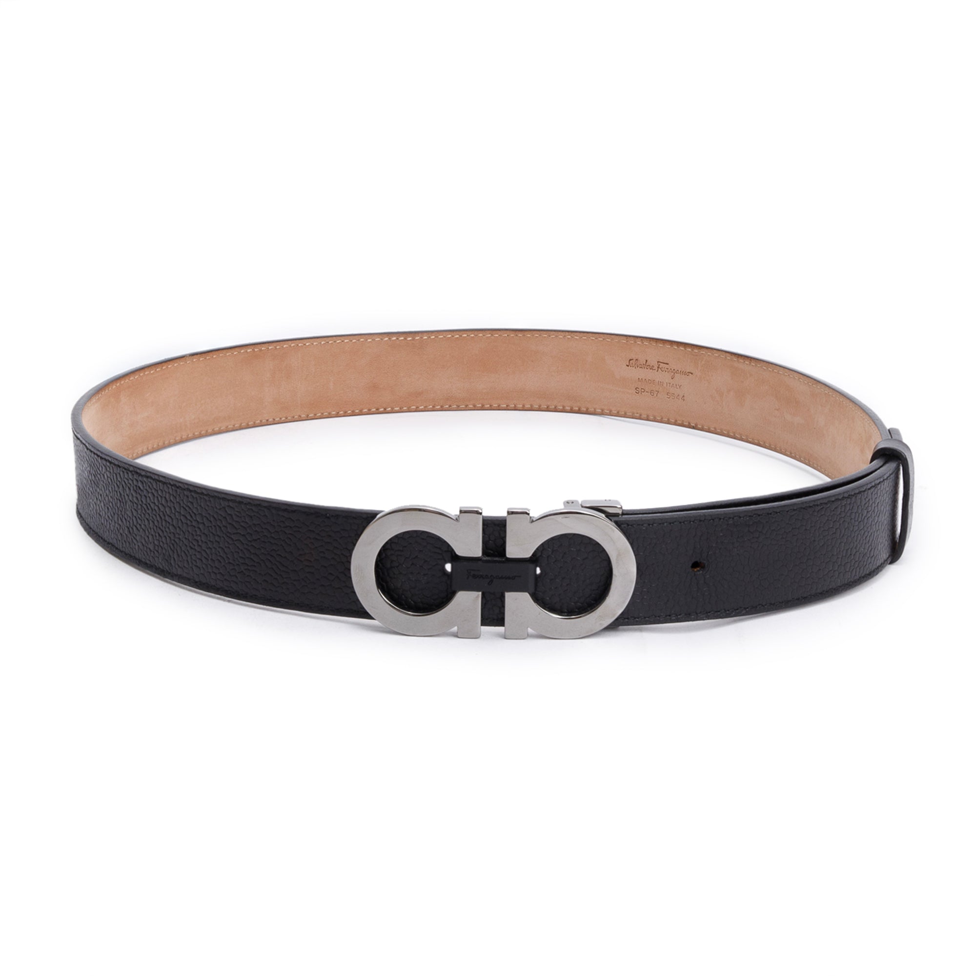 Ferragamo Black Calfskin Leather Adjustable Gancini Belt Kit