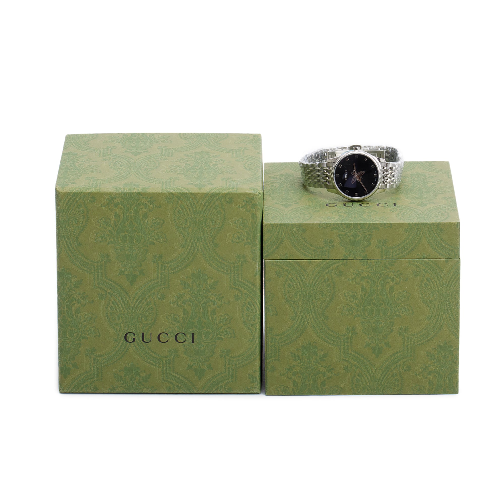 Gucci Stainless Steel G-Timeless 29 MM Quartz Watch Slim Black Bee Dial w/ Box YA1265020