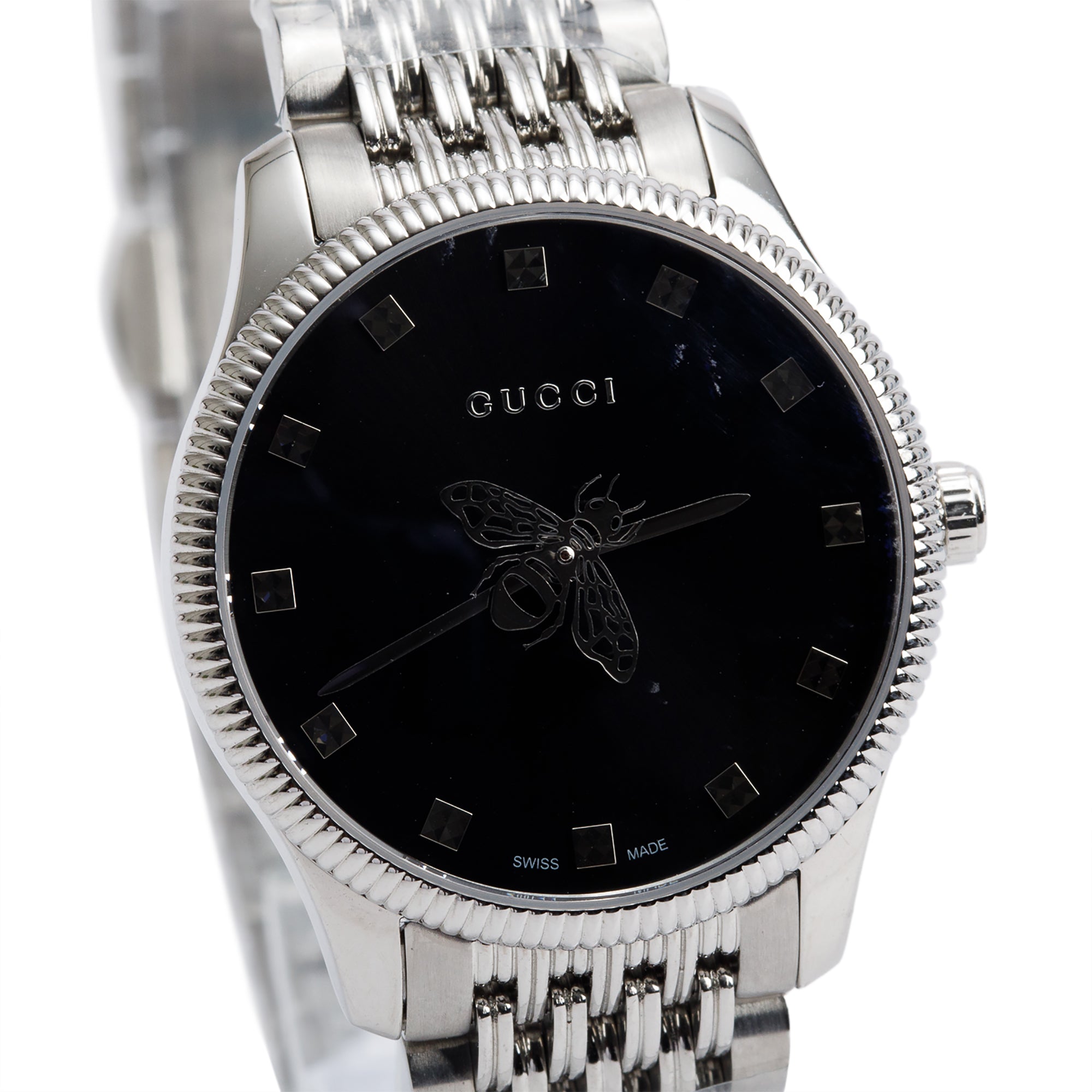 Gucci Stainless Steel G-Timeless 29 MM Quartz Watch Slim Black Bee Dial w/ Box YA1265020