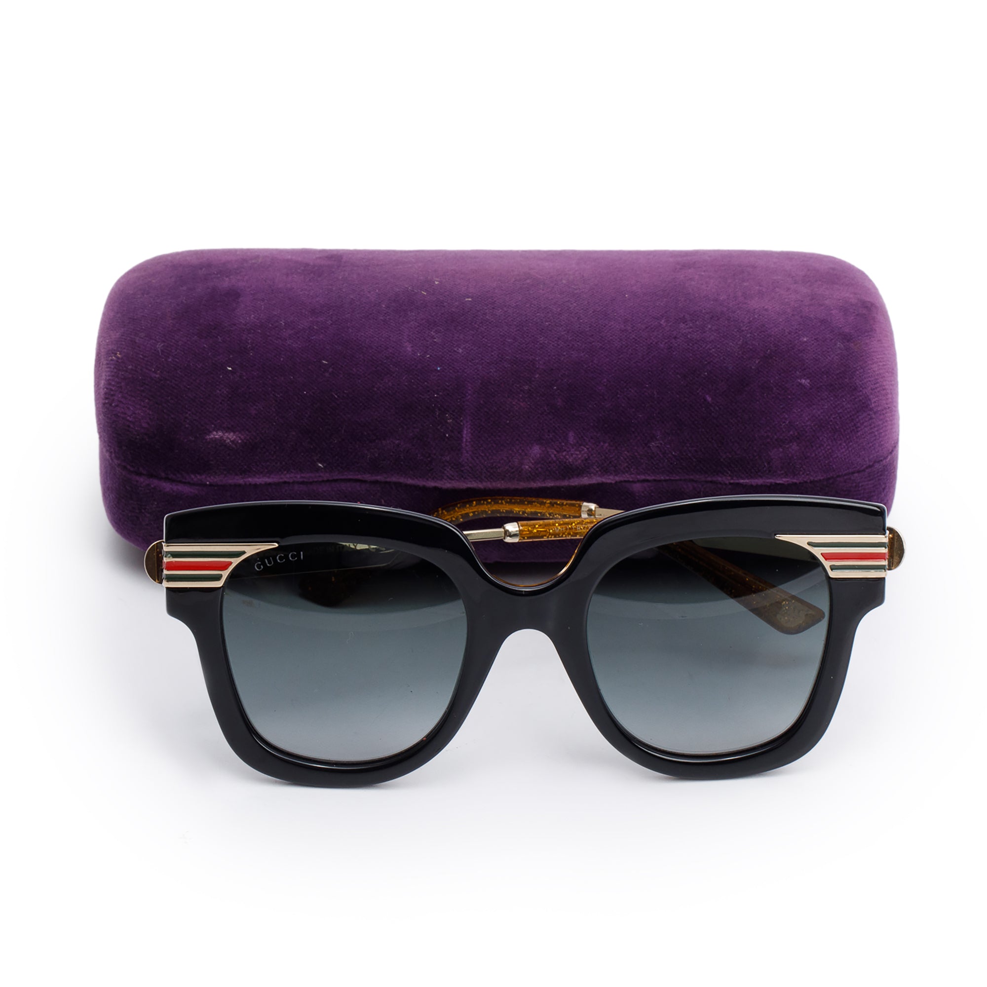 Gucci GG0281S Black Acetate Interlocking G Web Accent Oversize Square Sunglasses w/ Case