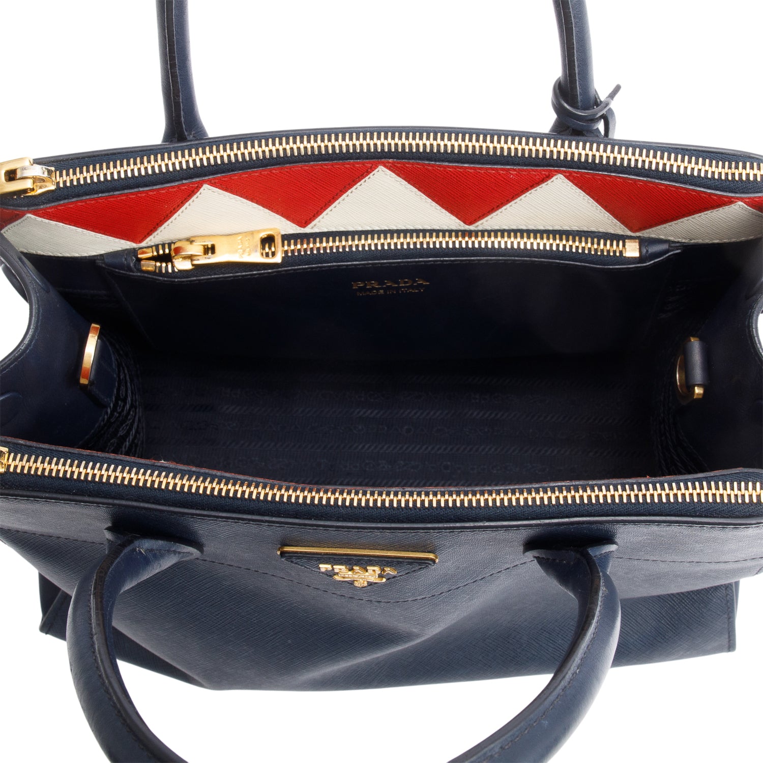 Prada Navy Saffiano & City Calf Leather Medium Greche Paradigme Tote w/ Strap & Box
