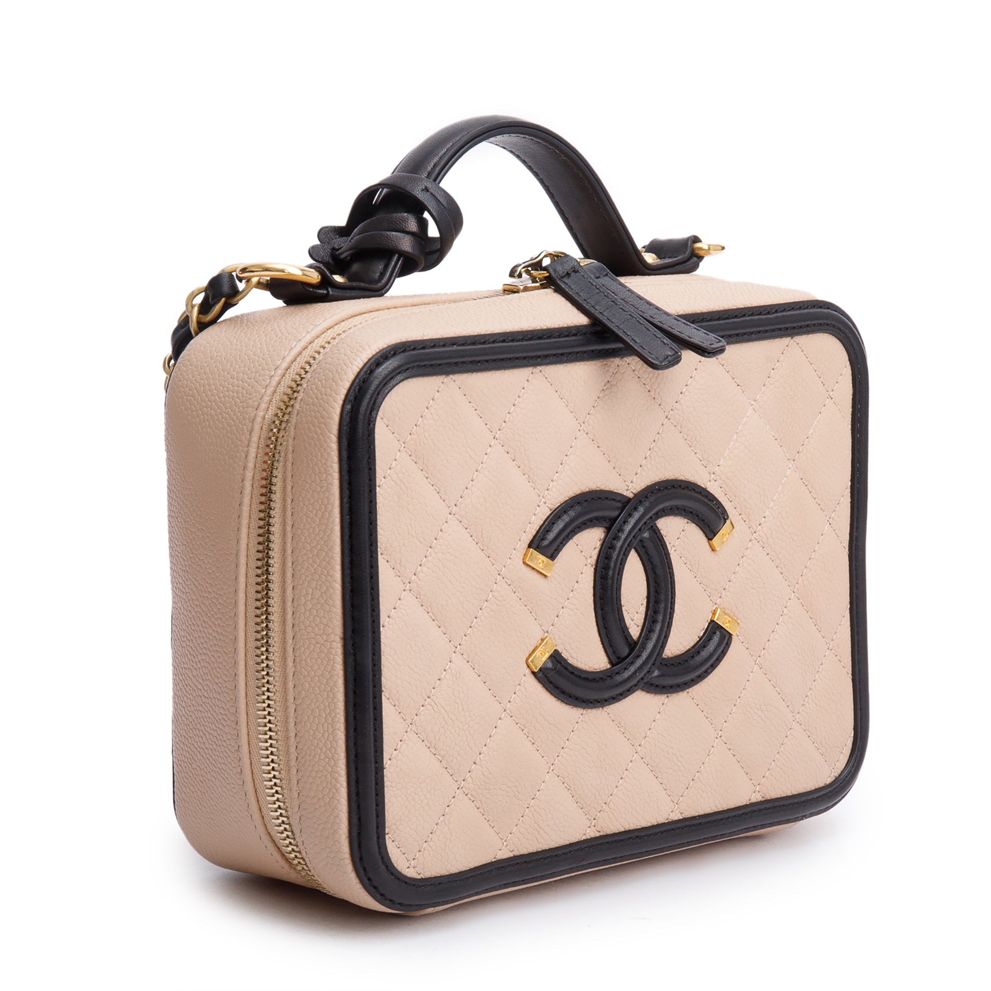 Chanel Beige Caviar Quilted Leather CC Filigree Medium Vanity Case w/ Box & Authenticity Card