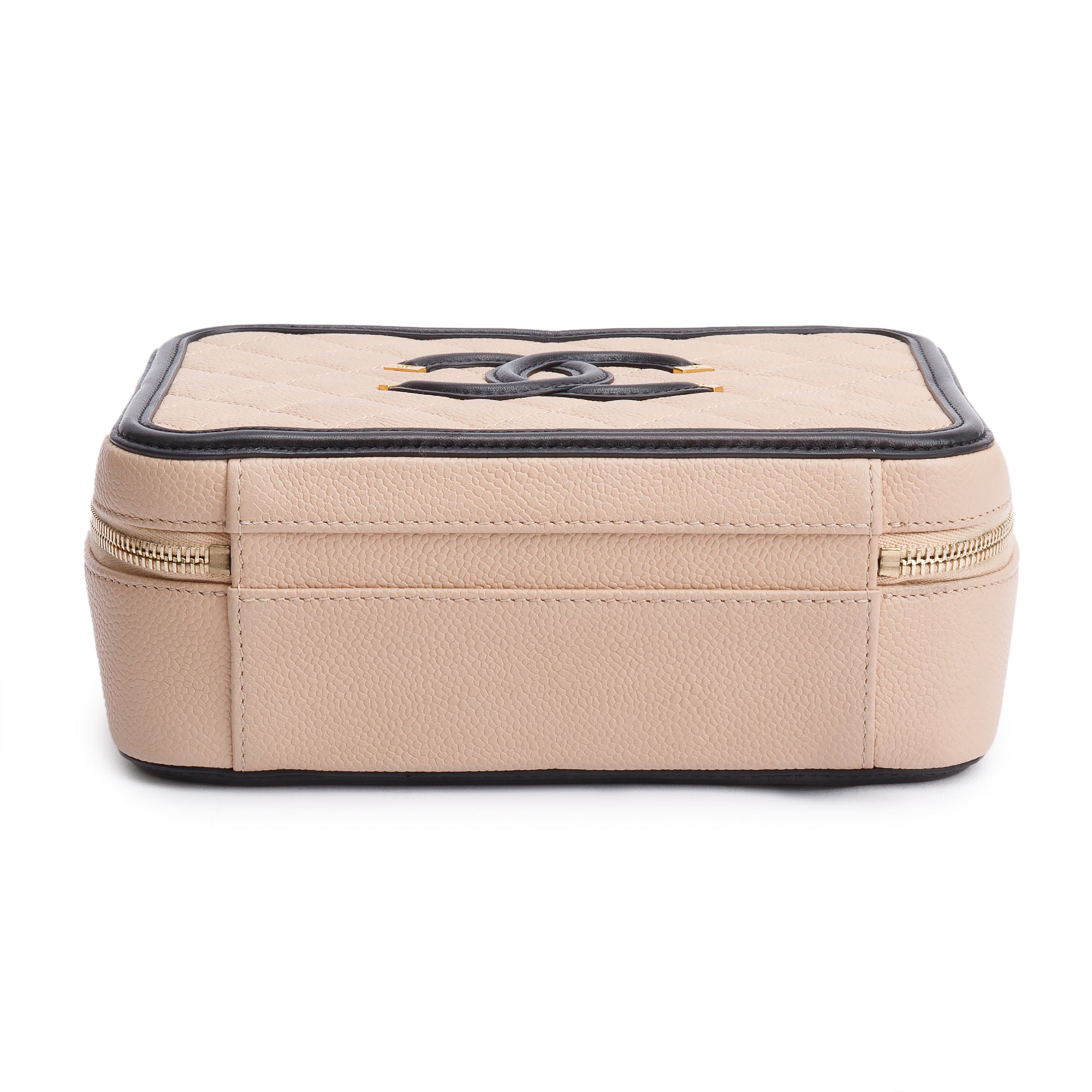 Chanel Beige Caviar Quilted Leather CC Filigree Medium Vanity Case w/ Box & Authenticity Card