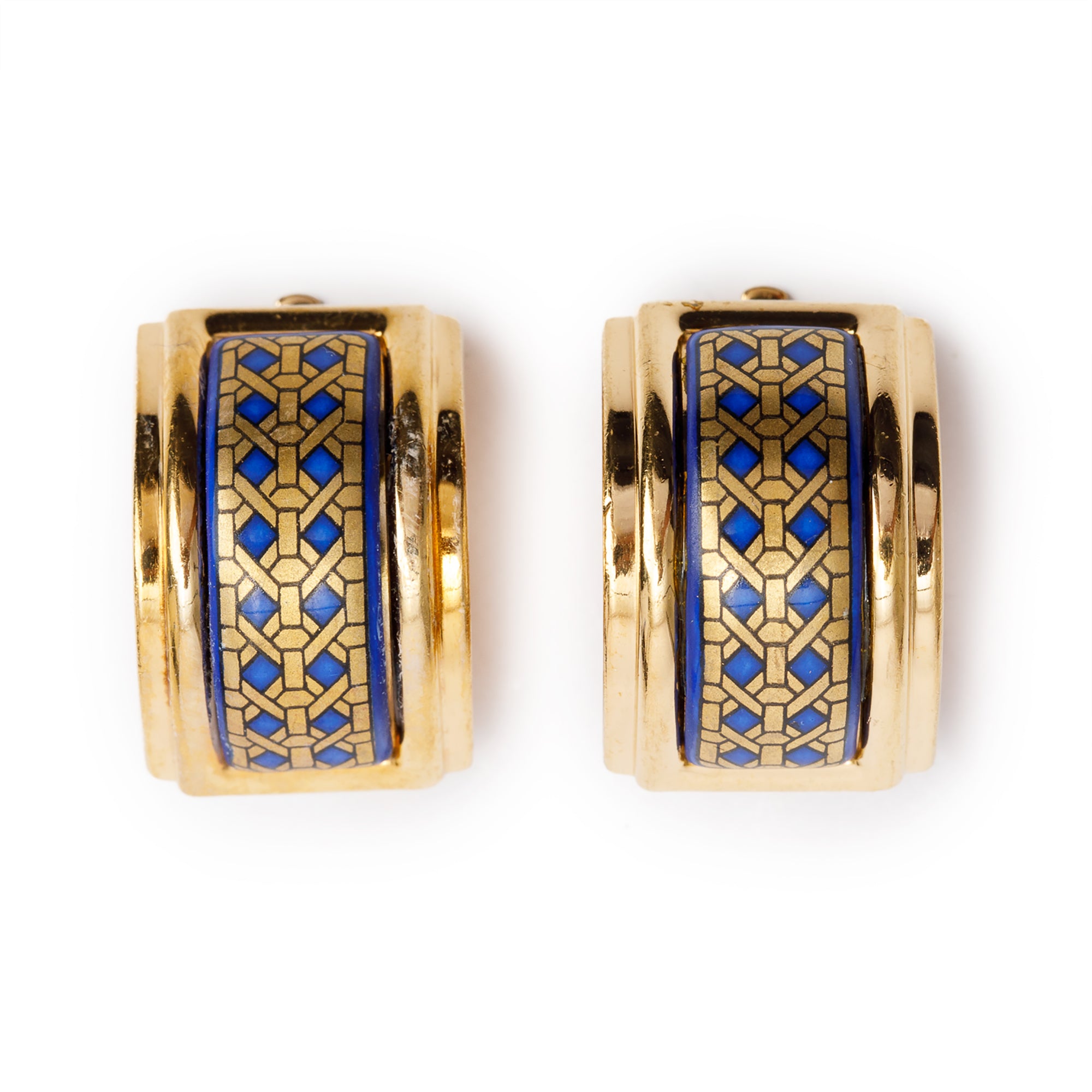 Hermes Vintage Gold Plated Enamel Clip-On Earrings