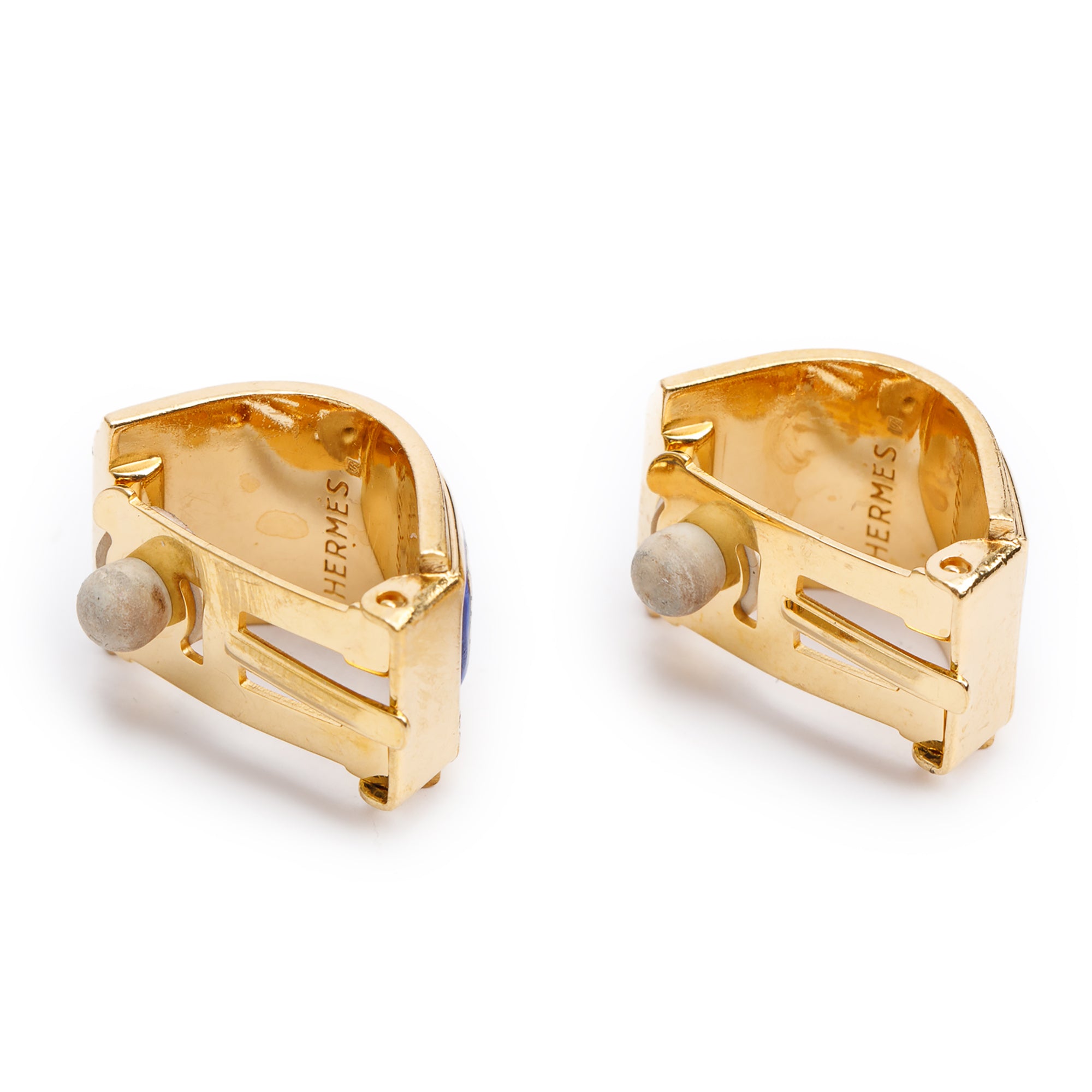 Hermes Vintage Gold Plated Enamel Clip-On Earrings