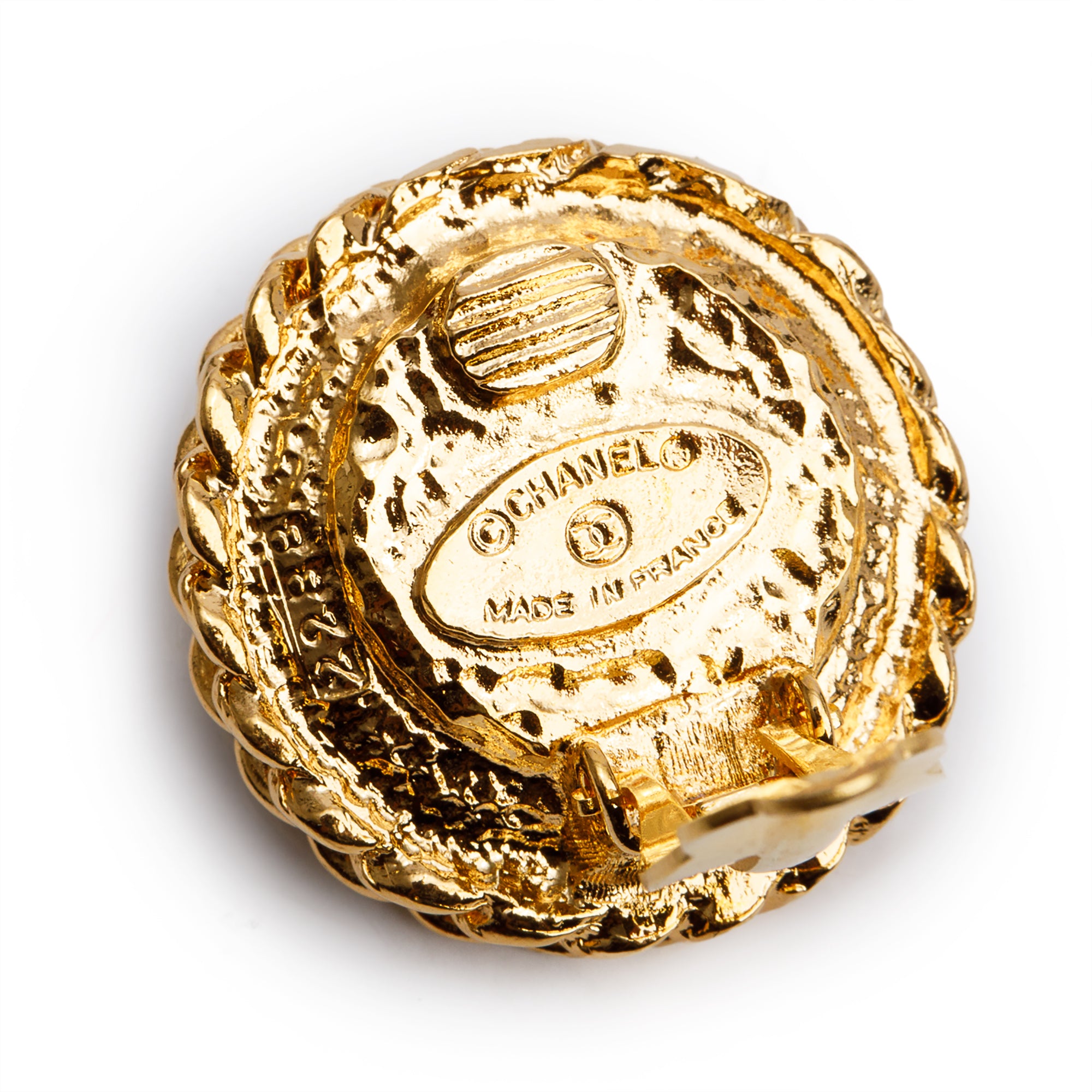 Chanel Vintage Gold Plated Gripoix Clip-On Earrings