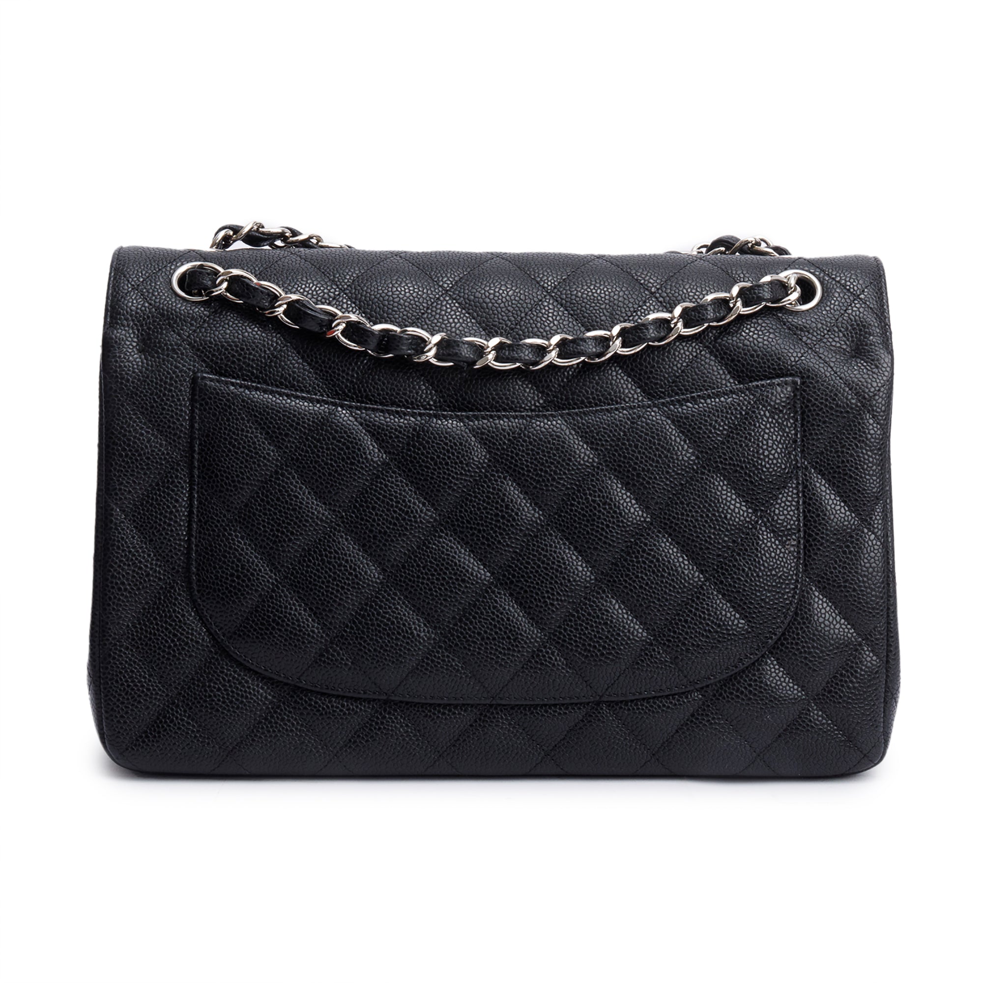 Chanel Black Quilted Caviar Leather Classic Jumbo Double Flap Bag w/ Box