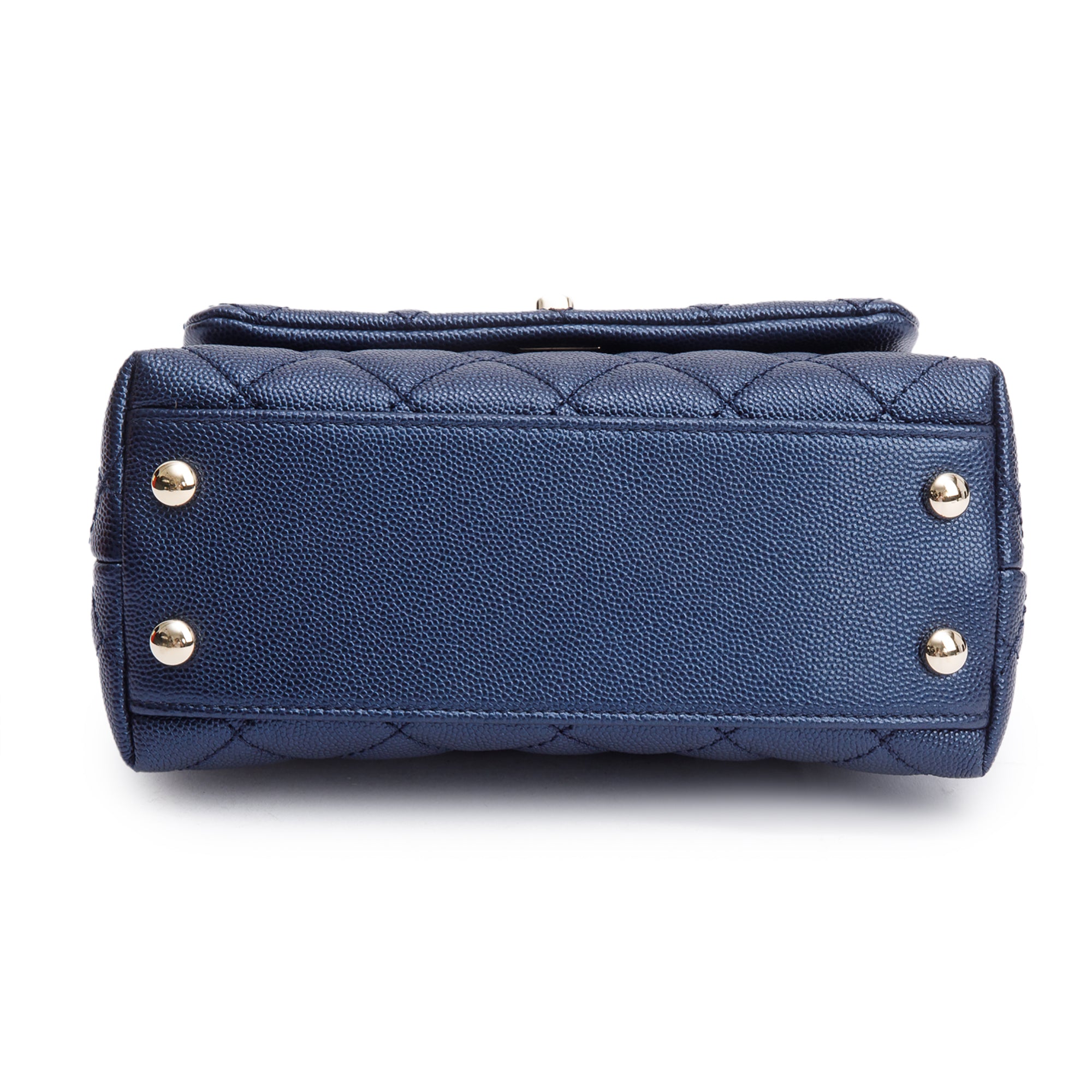 Chanel 2020 Blue Irisdescent Quilted Caviar Leather Mini Coco Top Handle Flap Bag w/ Box & Authenticity Card