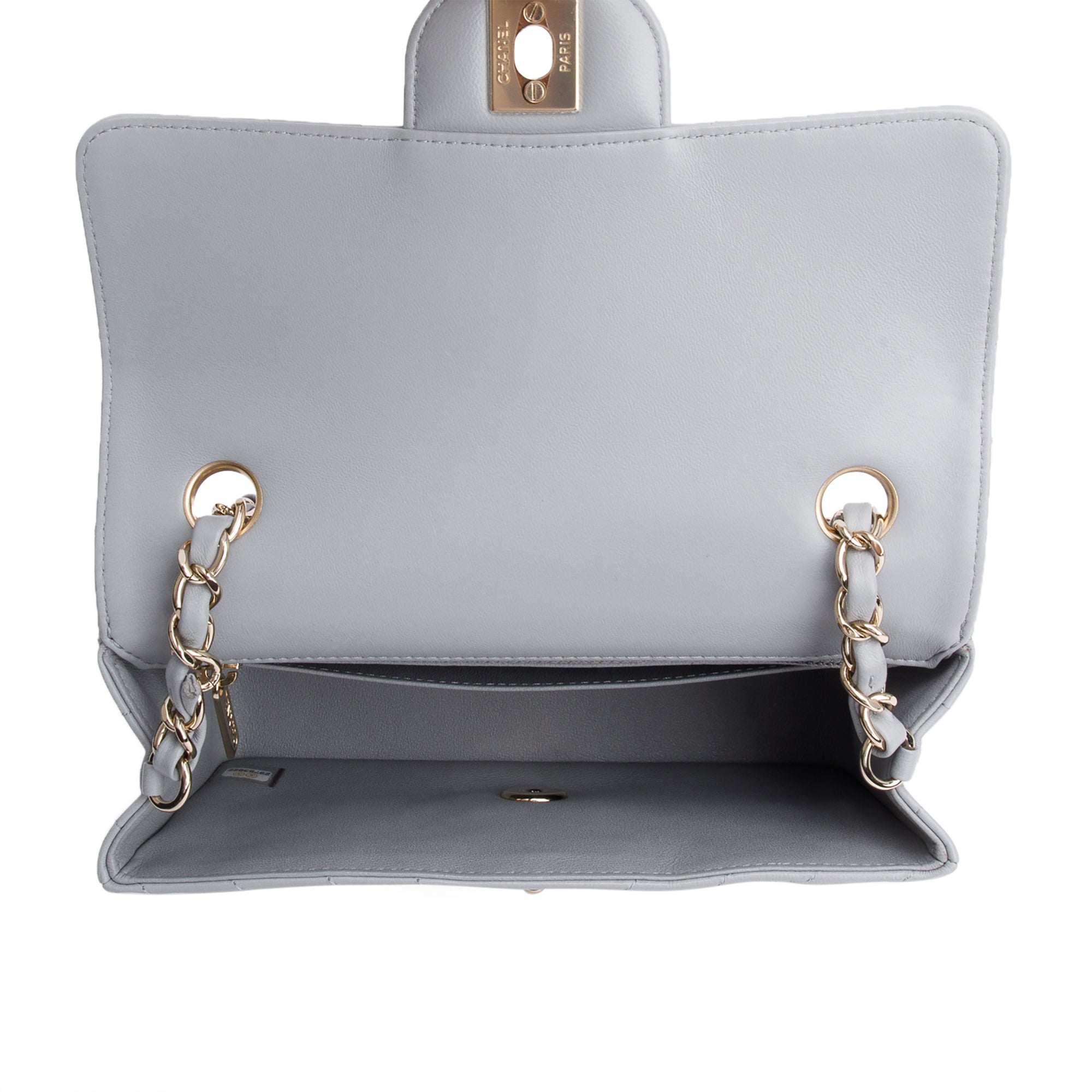 Chanel Grey Chevron Quilted Lambskin Leather Classic Mini Rectangular Flap Bag w/ Box