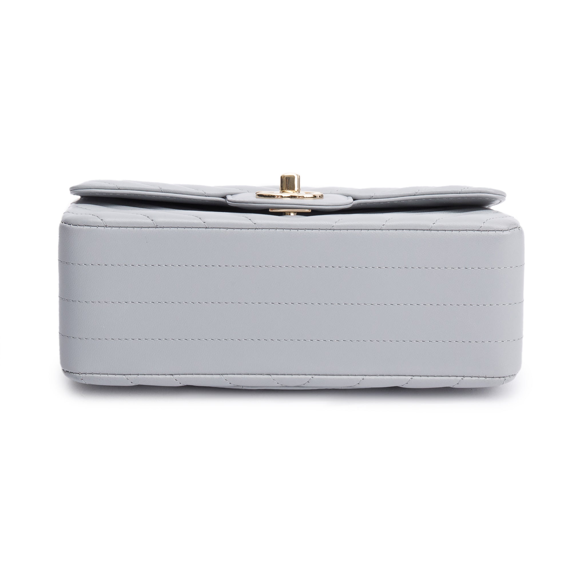 Chanel Grey Chevron Quilted Lambskin Leather Classic Mini Rectangular Flap Bag w/ Box