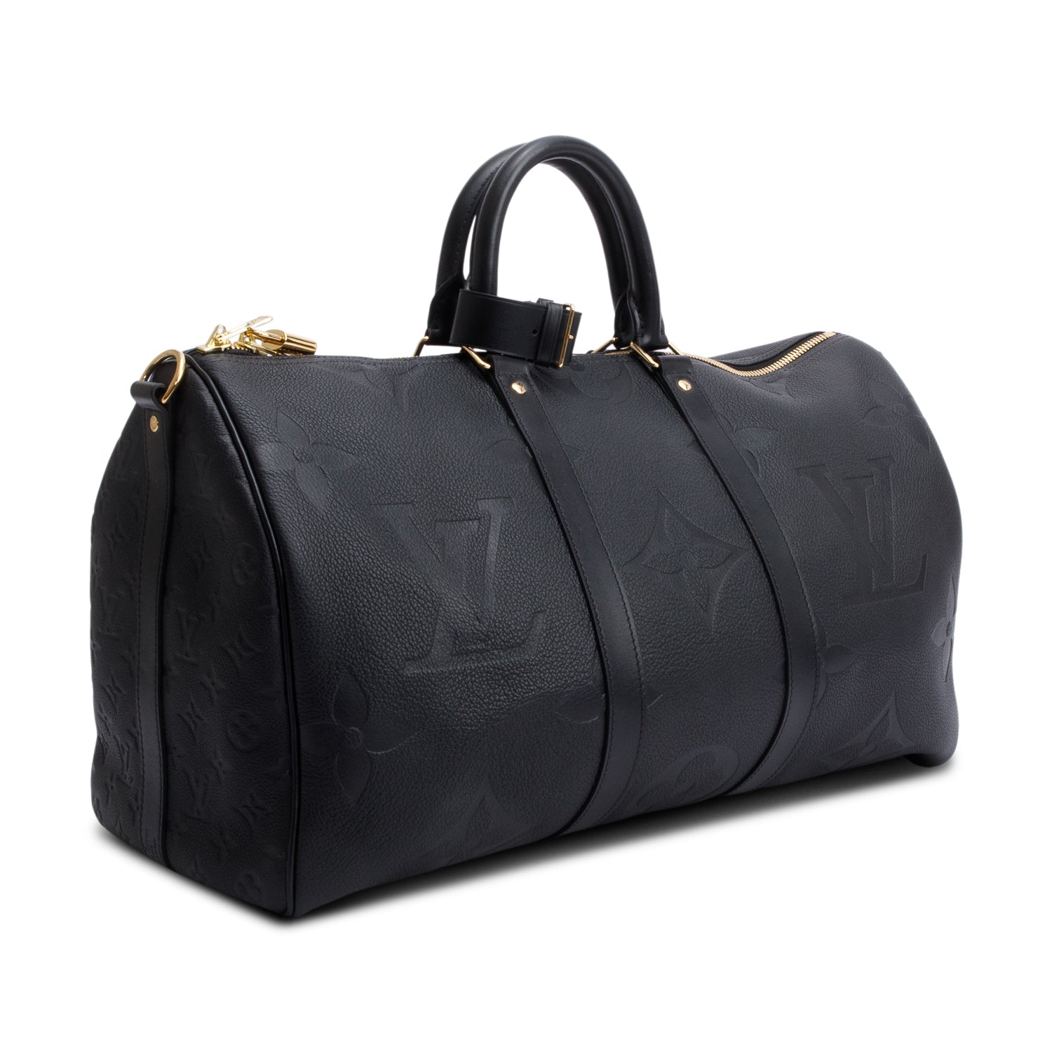 Louis Vuitton Black Embossed Monogram Giant Leather Keepall Bandouliere 45