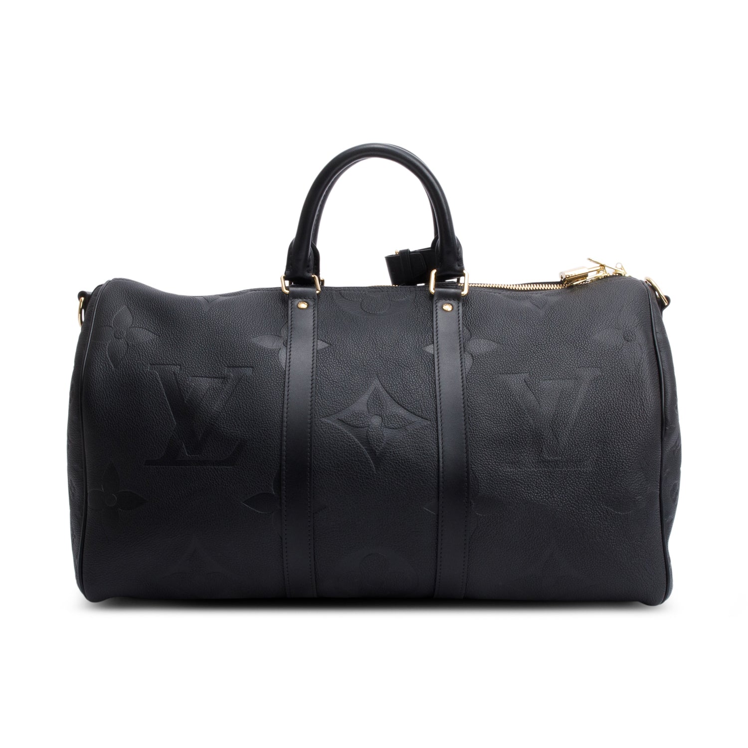 Louis Vuitton Black Embossed Monogram Giant Leather Keepall Bandouliere 45