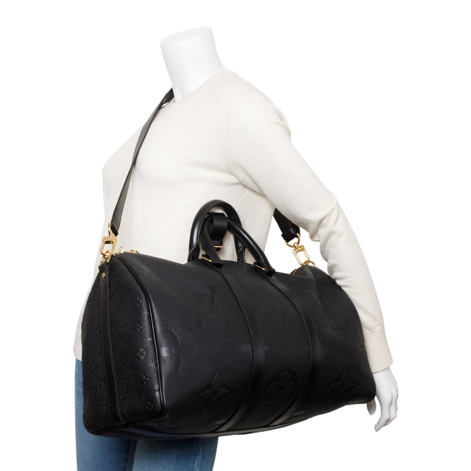 Louis Vuitton Black Embossed Monogram Giant Leather Keepall Bandouliere 45