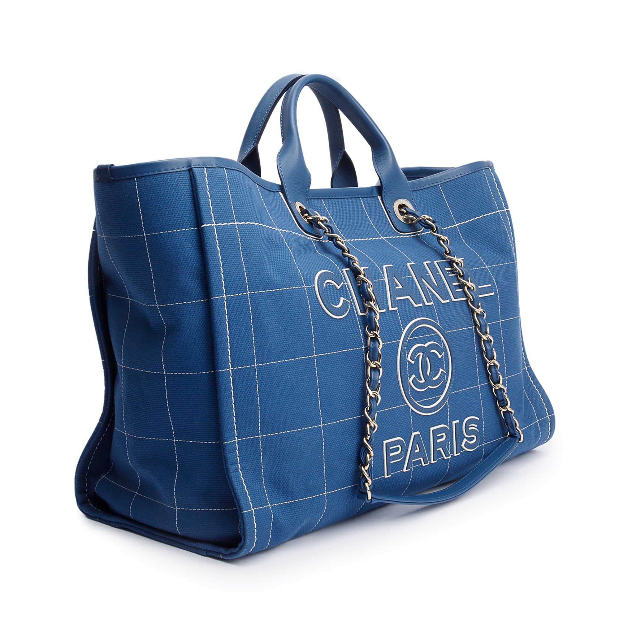 Chanel 2023 Blue Cotton Large Deauville Tote w/ Pouch