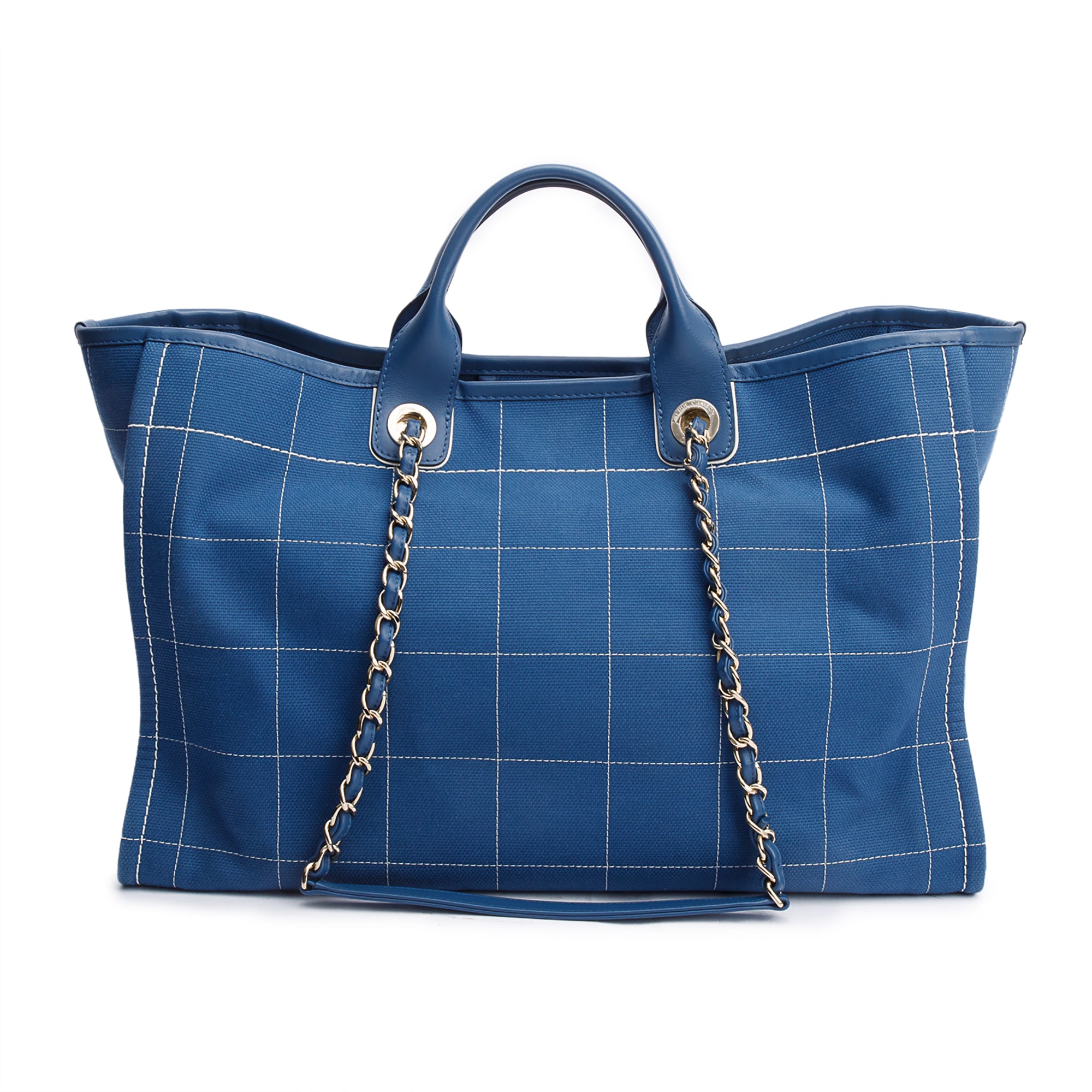 Chanel 2023 Blue Cotton Large Deauville Tote w/ Pouch