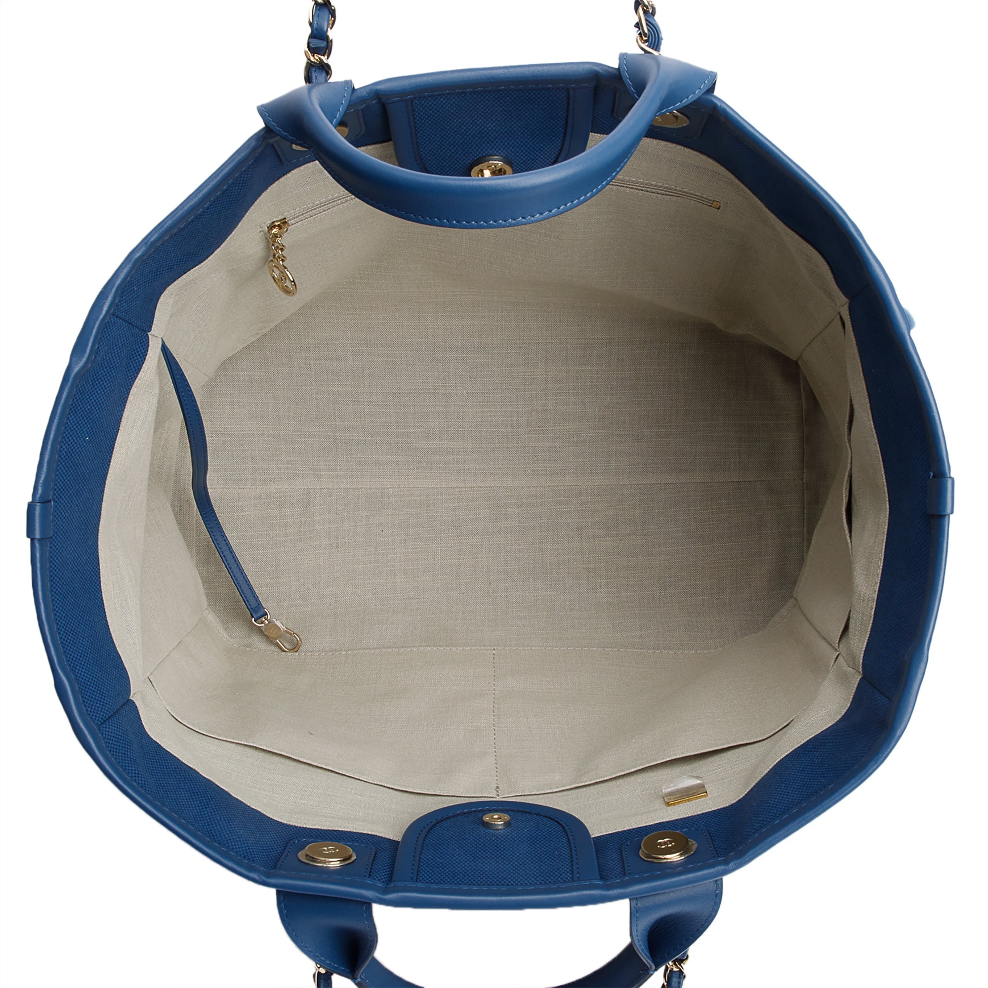 Chanel 2023 Blue Cotton Large Deauville Tote w/ Pouch