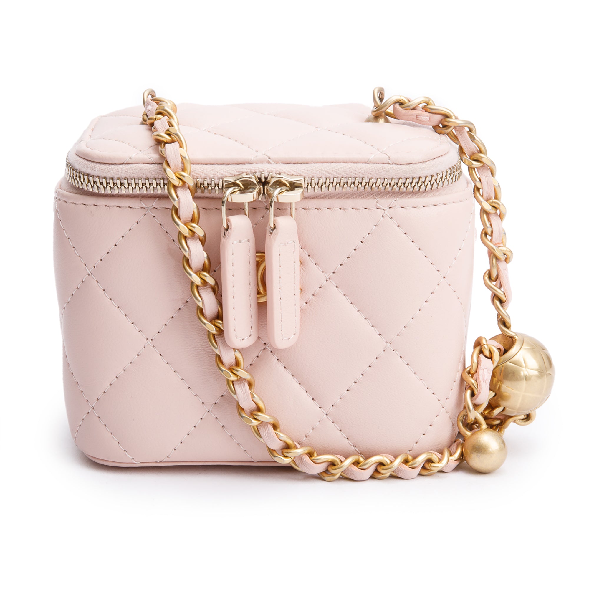 Chanel 2024 Pink Calfskin Leather Mini Pearl Crush Vanity Case w/ Box & Receipt