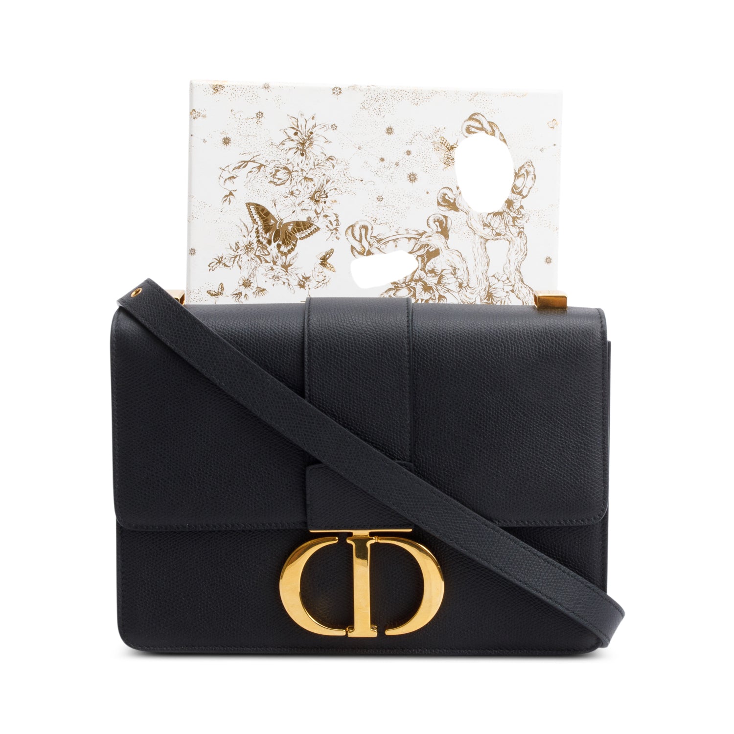 Christian Dior Black Leather Medium 30 Montaigne Bag w/ Box