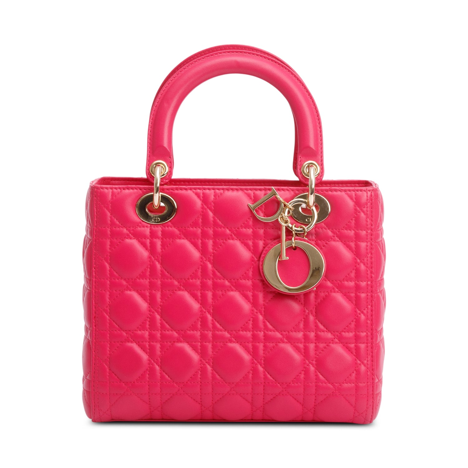 Christian Dior Pink Cannage Lambskin Leather Medium Lady Dior Bag w/ Strap