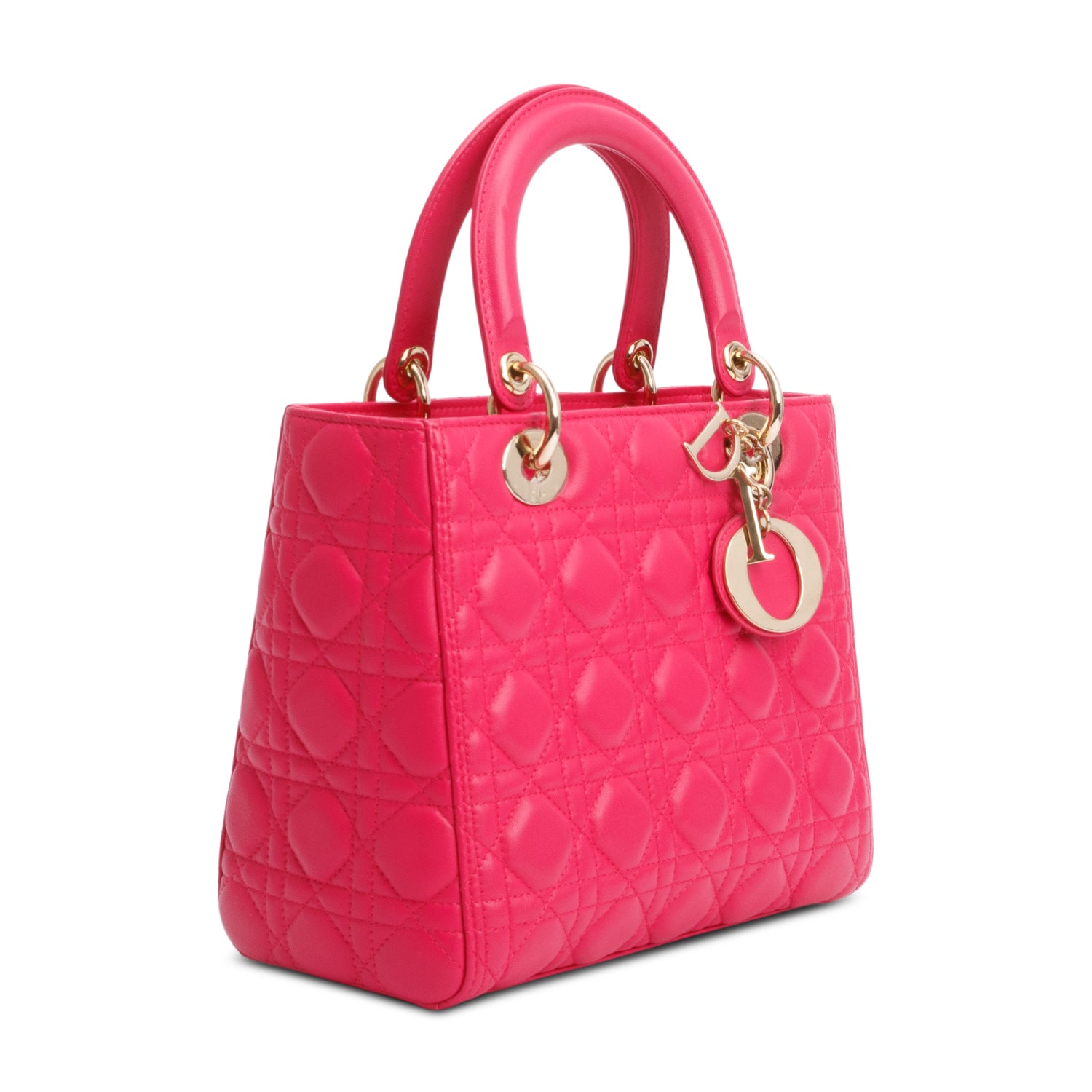 Christian Dior Pink Cannage Lambskin Leather Medium Lady Dior Bag w/ Strap