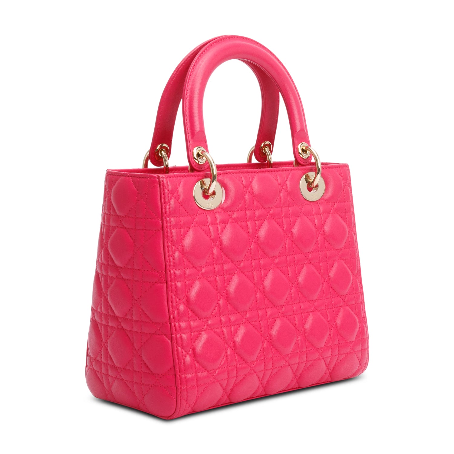 Christian Dior Pink Cannage Lambskin Leather Medium Lady Dior Bag w/ Strap