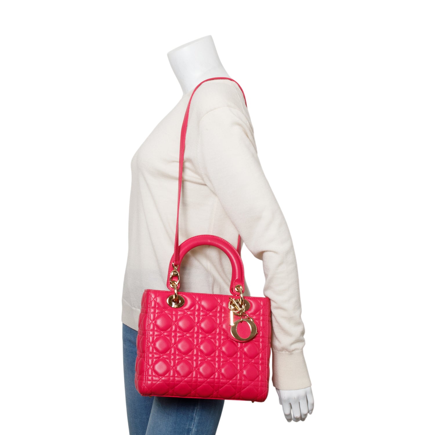 Christian Dior Pink Cannage Lambskin Leather Medium Lady Dior Bag w/ Strap