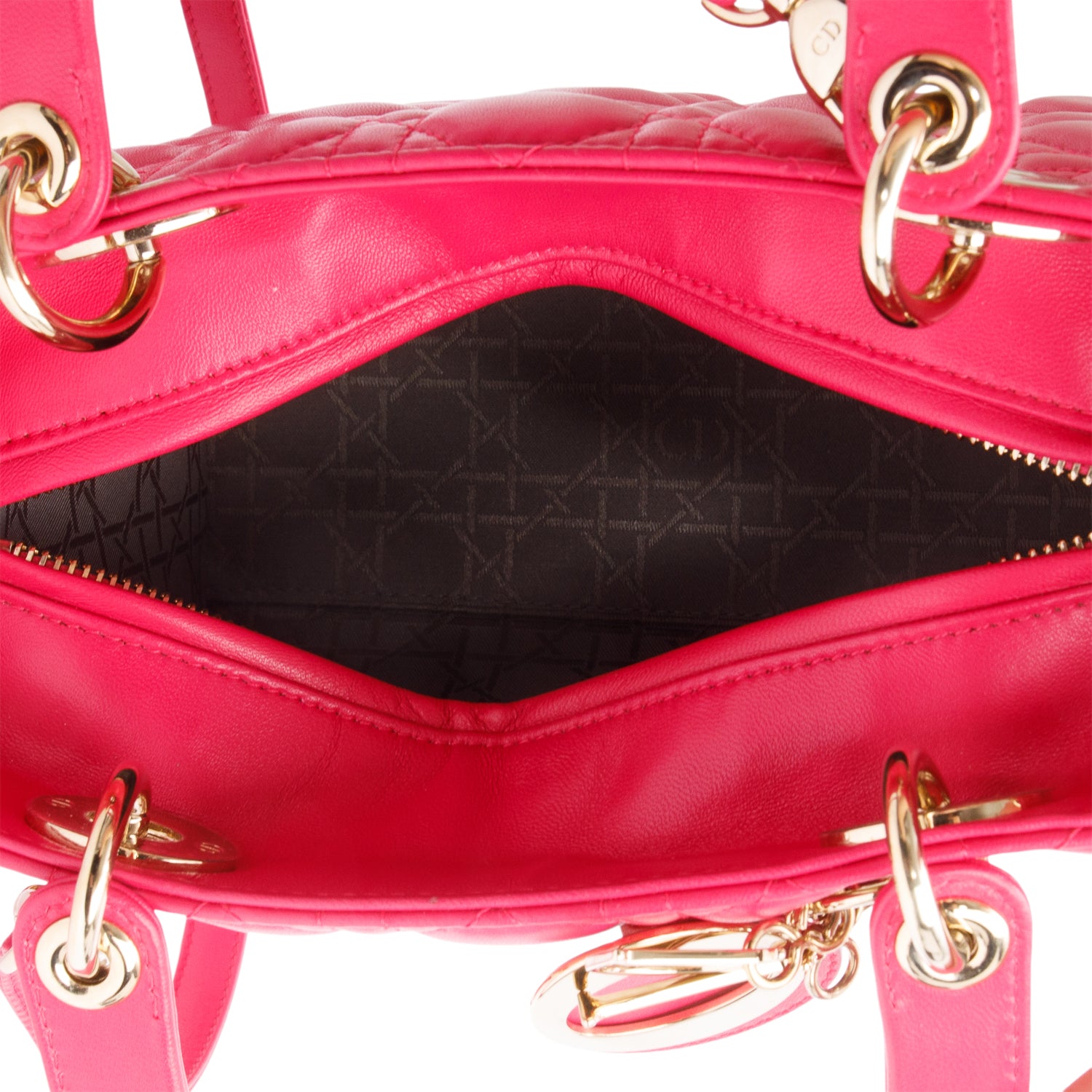 Christian Dior Pink Cannage Lambskin Leather Medium Lady Dior Bag w/ Strap