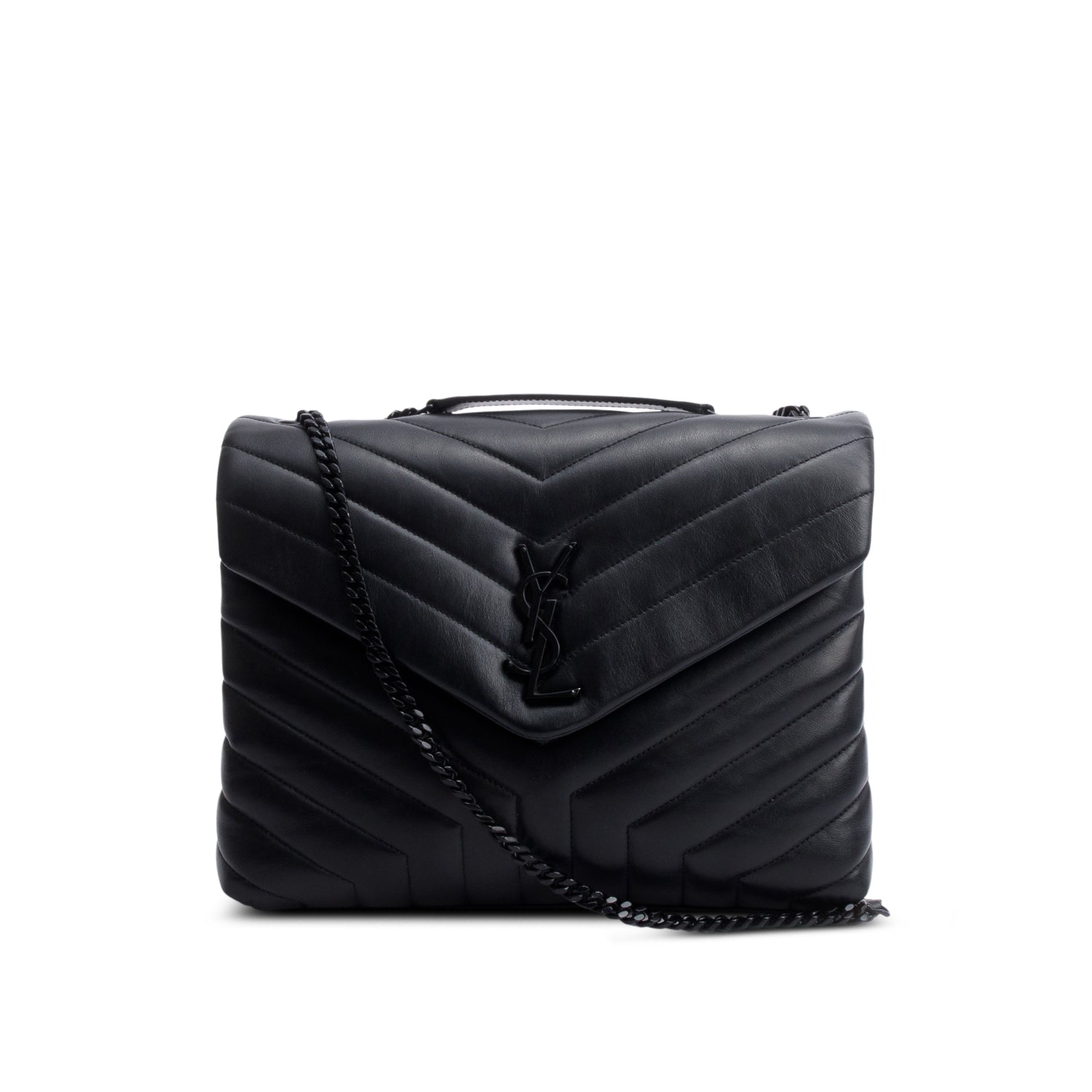 Saint Laurent Black Quilted Leather Medium Loulou Monogram Shoulder Bag w/ Box