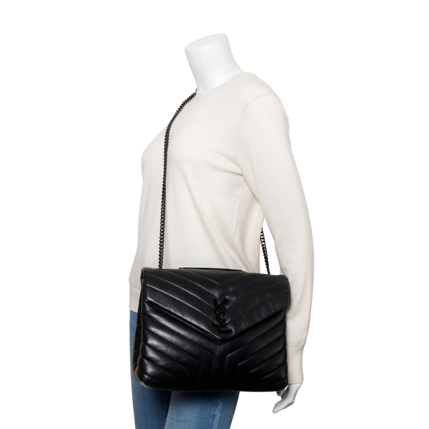 Saint Laurent Black Quilted Leather Medium Loulou Monogram Shoulder Bag w/ Box