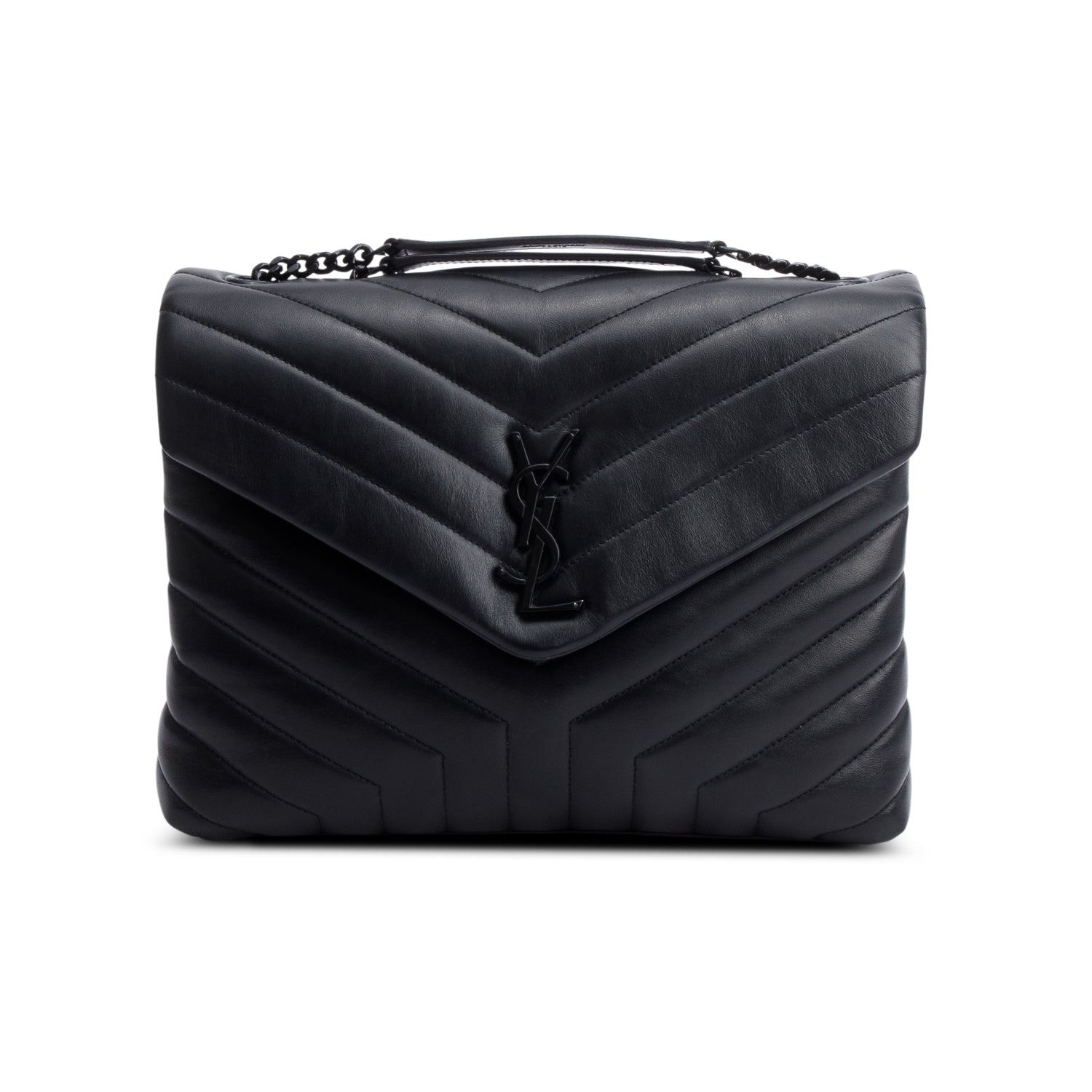 Saint Laurent Black Quilted Leather Medium Loulou Monogram Shoulder Bag w/ Box