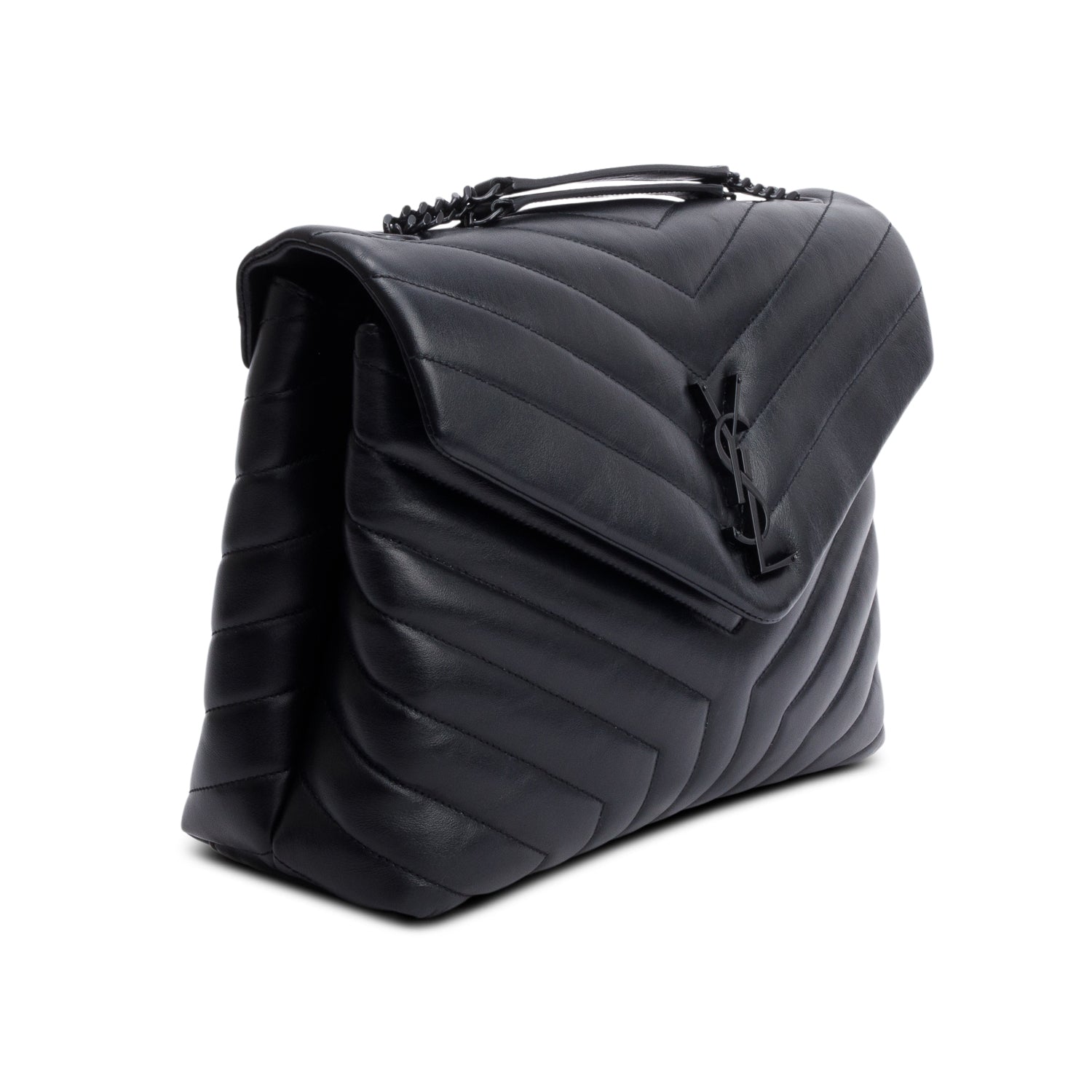 Saint Laurent Black Quilted Leather Medium Loulou Monogram Shoulder Bag w/ Box