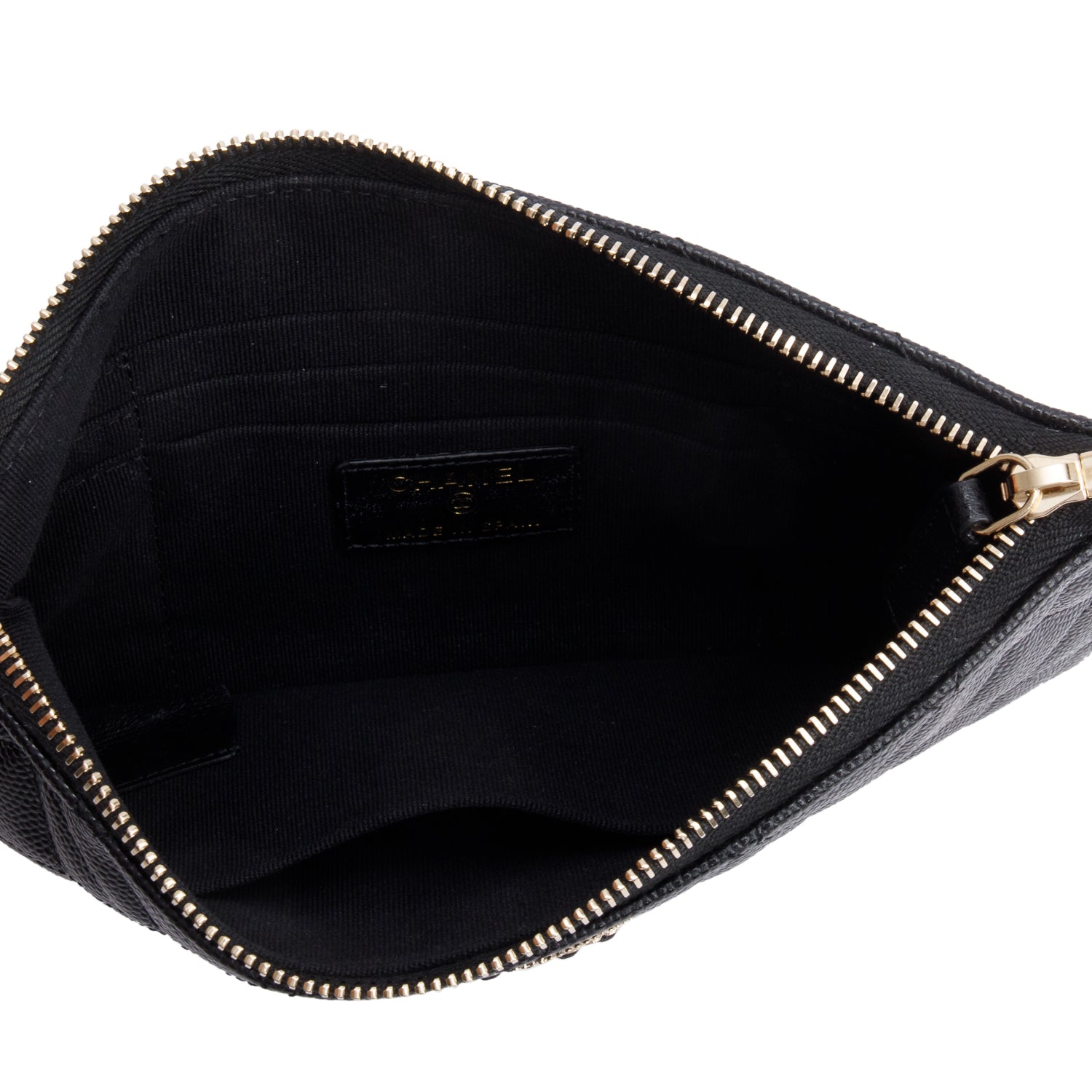 Chanel 2021 Black Quilted Caviar Leather Small O-Case Clutch  w/ Box, Receipt & Authenticity Card