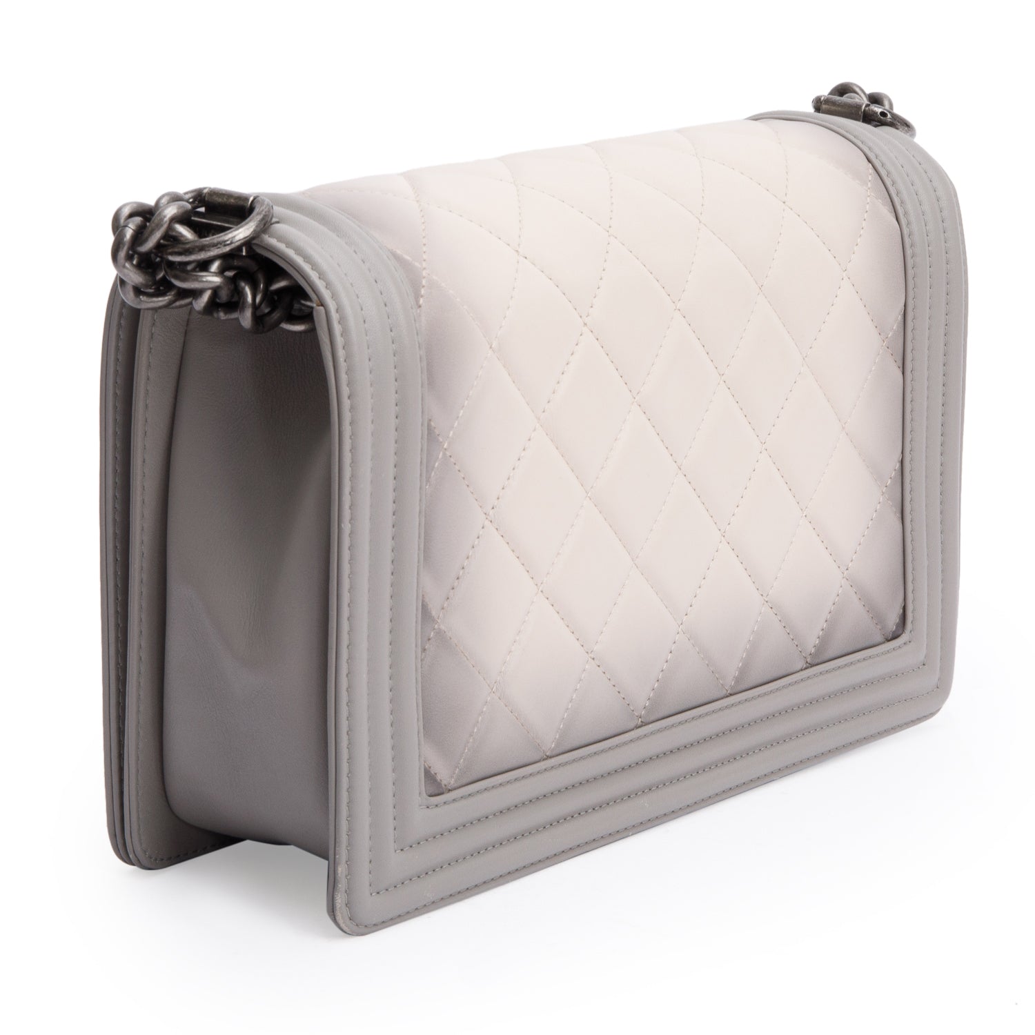 Chanel Grey Ombre Quilted Lambskin Leather Large Boy Bag w/ Authenticity Card