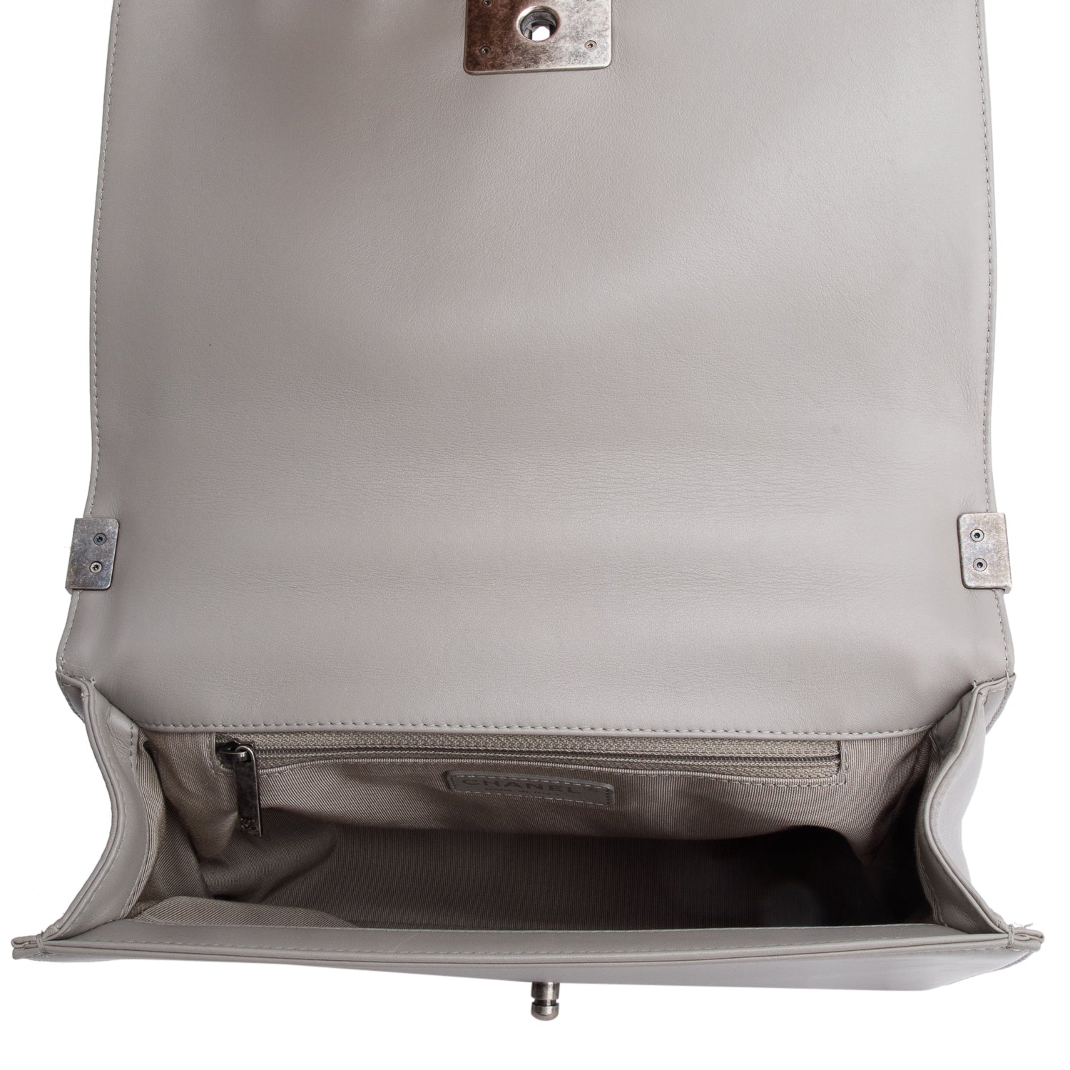 Chanel Grey Ombre Quilted Lambskin Leather Large Boy Bag w/ Authenticity Card