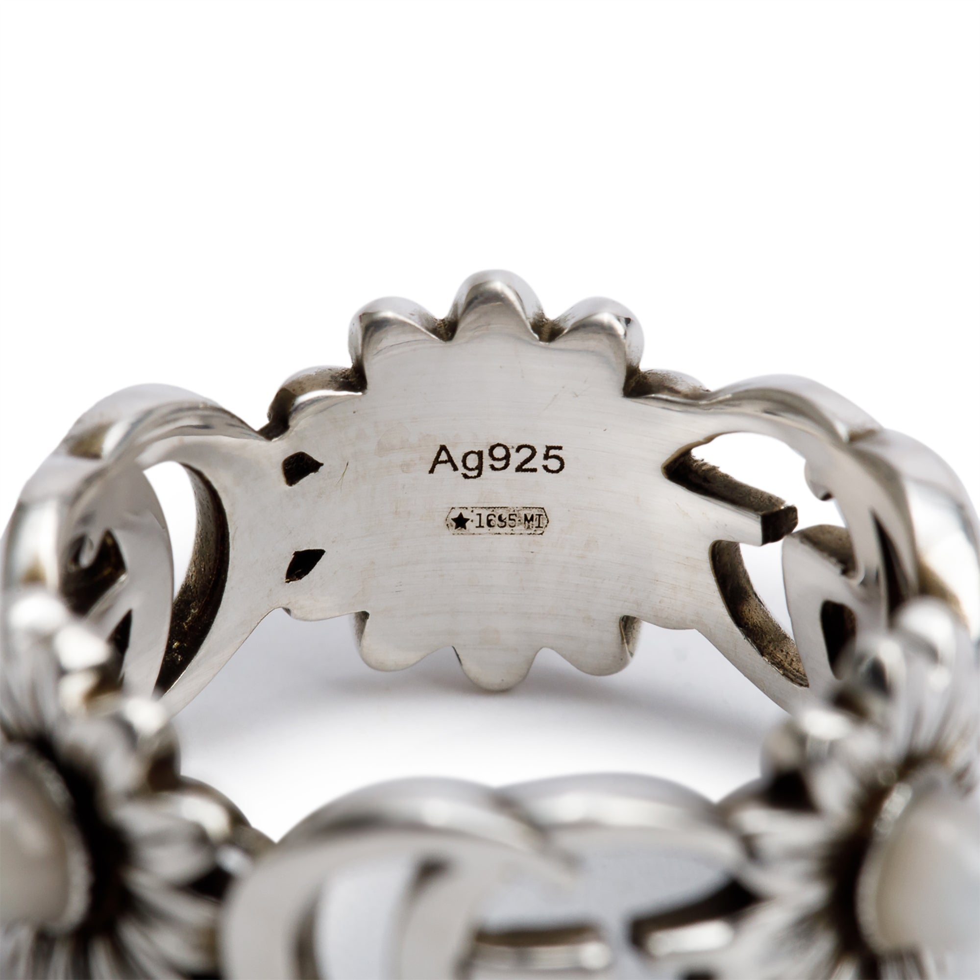 Gucci Sterling Silver Pink Mother of Pearl Double G Ring, Size 12 6