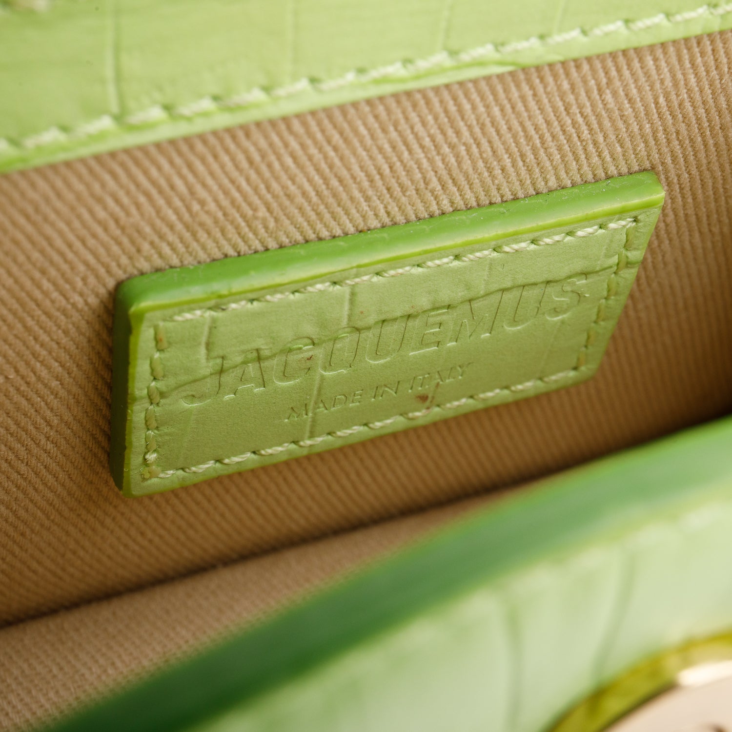 Jacquemus Green Croc-Embossed Leather Mini Signature Le Chiquito Handle Bag w/ Strap