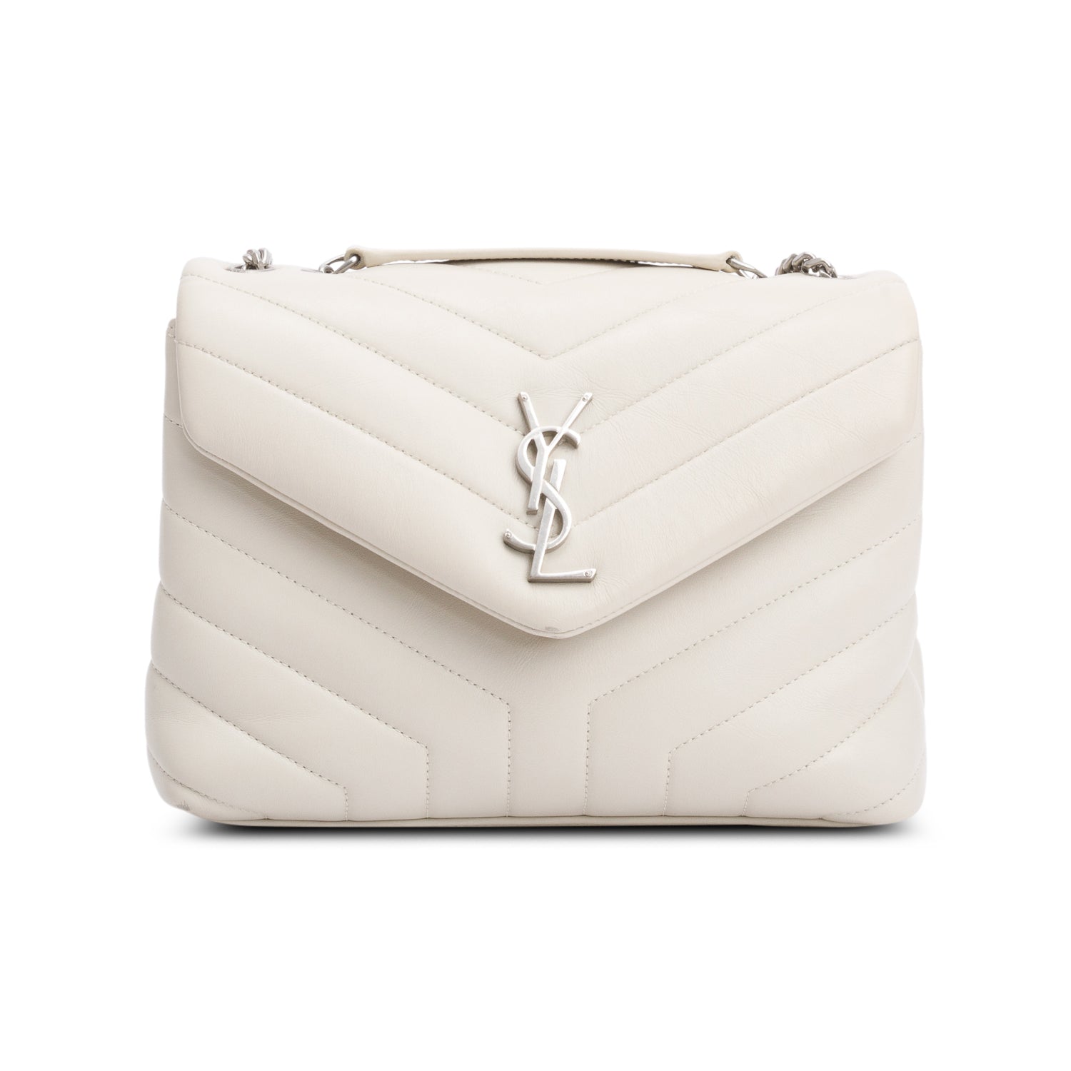 Saint Laurent 2022 White Y Quilted Leather Small Loulou Shoulder Bag