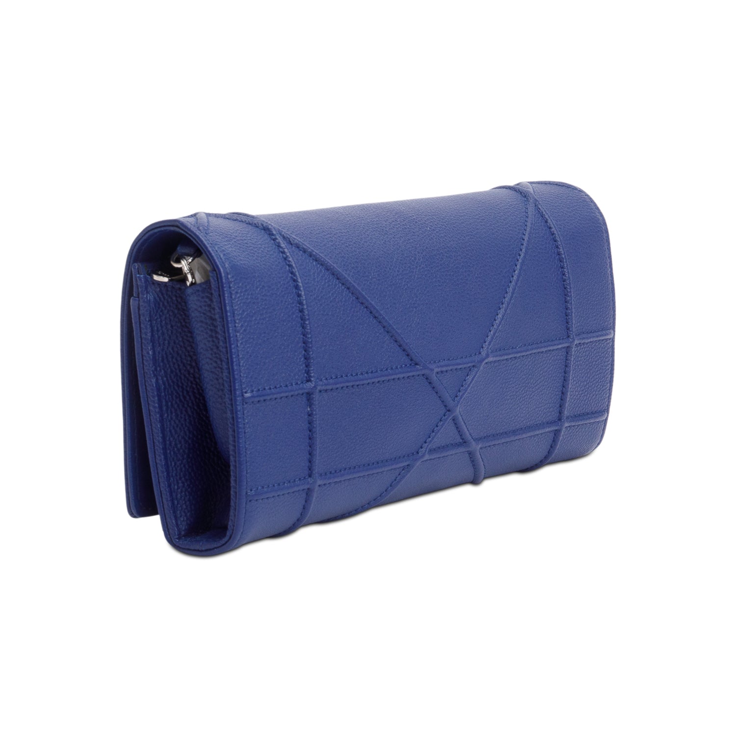 Christian Dior Blue Grained Calfskin Leather Diorama Croisiere Wallet on Chain w/ Box