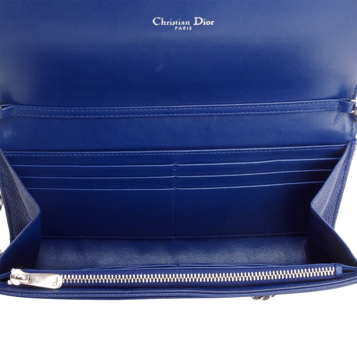 Christian Dior Blue Grained Calfskin Leather Diorama Croisiere Wallet on Chain w/ Box
