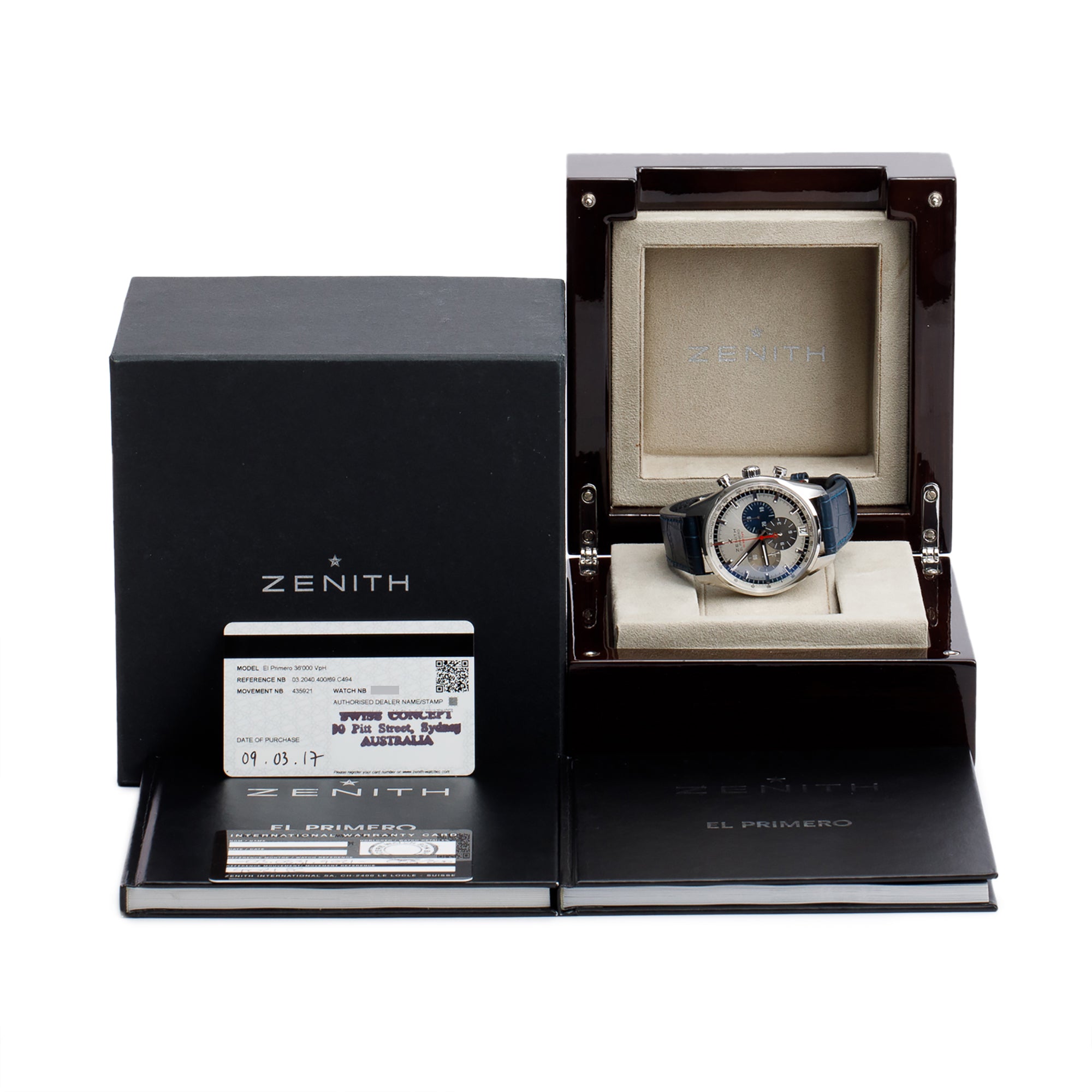 Zenith Stainless Steel El Primero 36,000 VpH 42 MM Chronograph Automatic Watch w/ Box & Papers