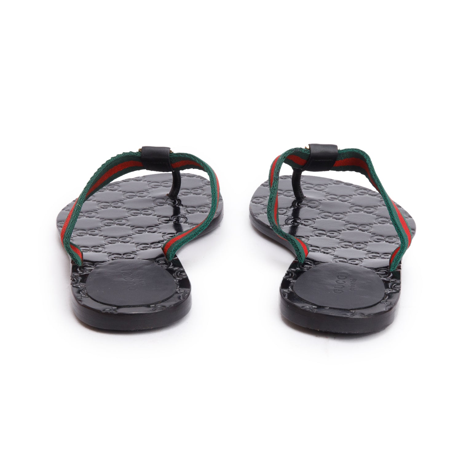 Gucci Black Signature Leather Web Interlocking G Thong Sandals, Size 35.5 w/ Box
