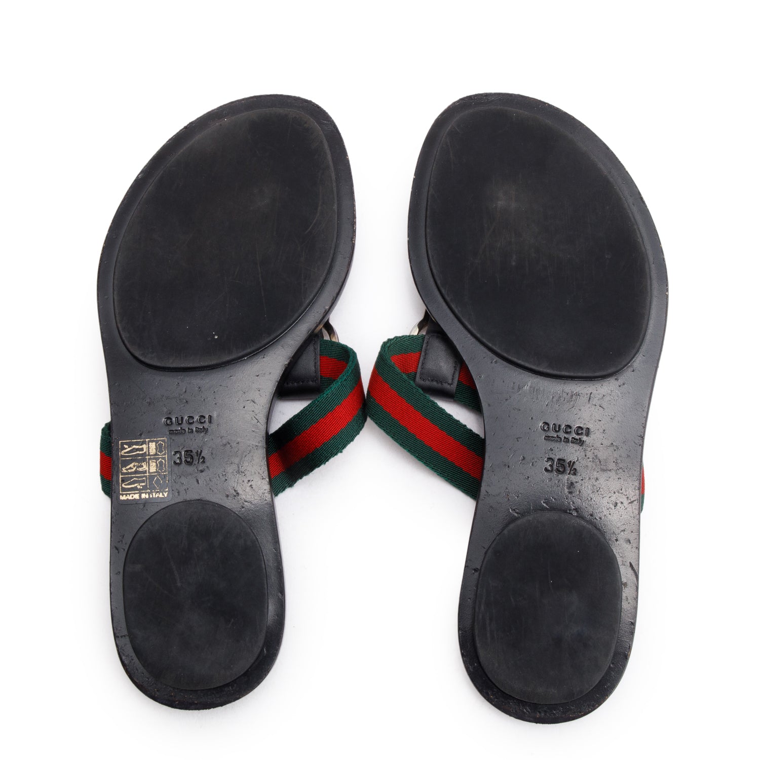 Gucci Black Signature Leather Web Interlocking G Thong Sandals, Size 35.5 w/ Box