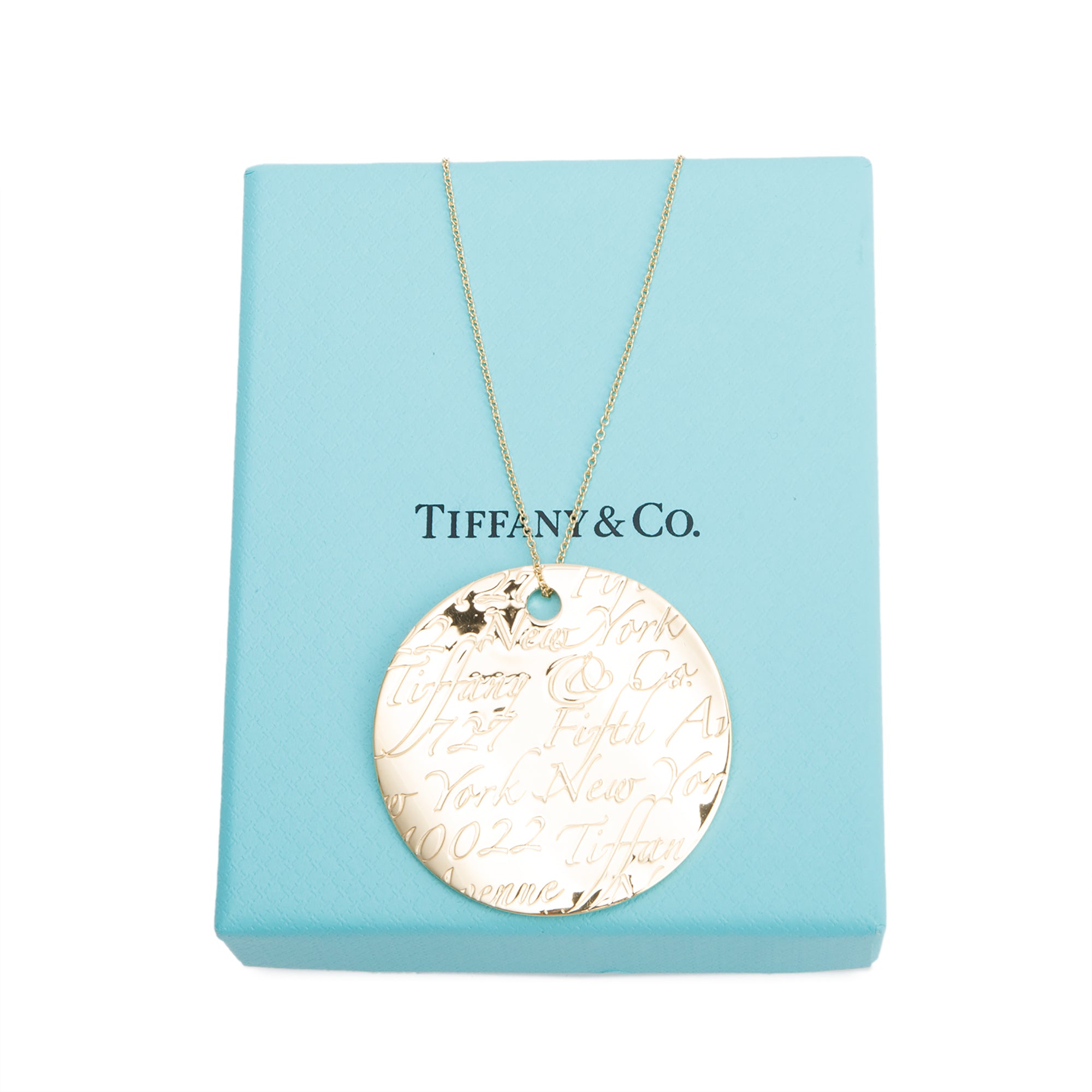 Tiffany & Co. 18k Yellow Gold Large Notes Round Pendant Necklace w/ Box