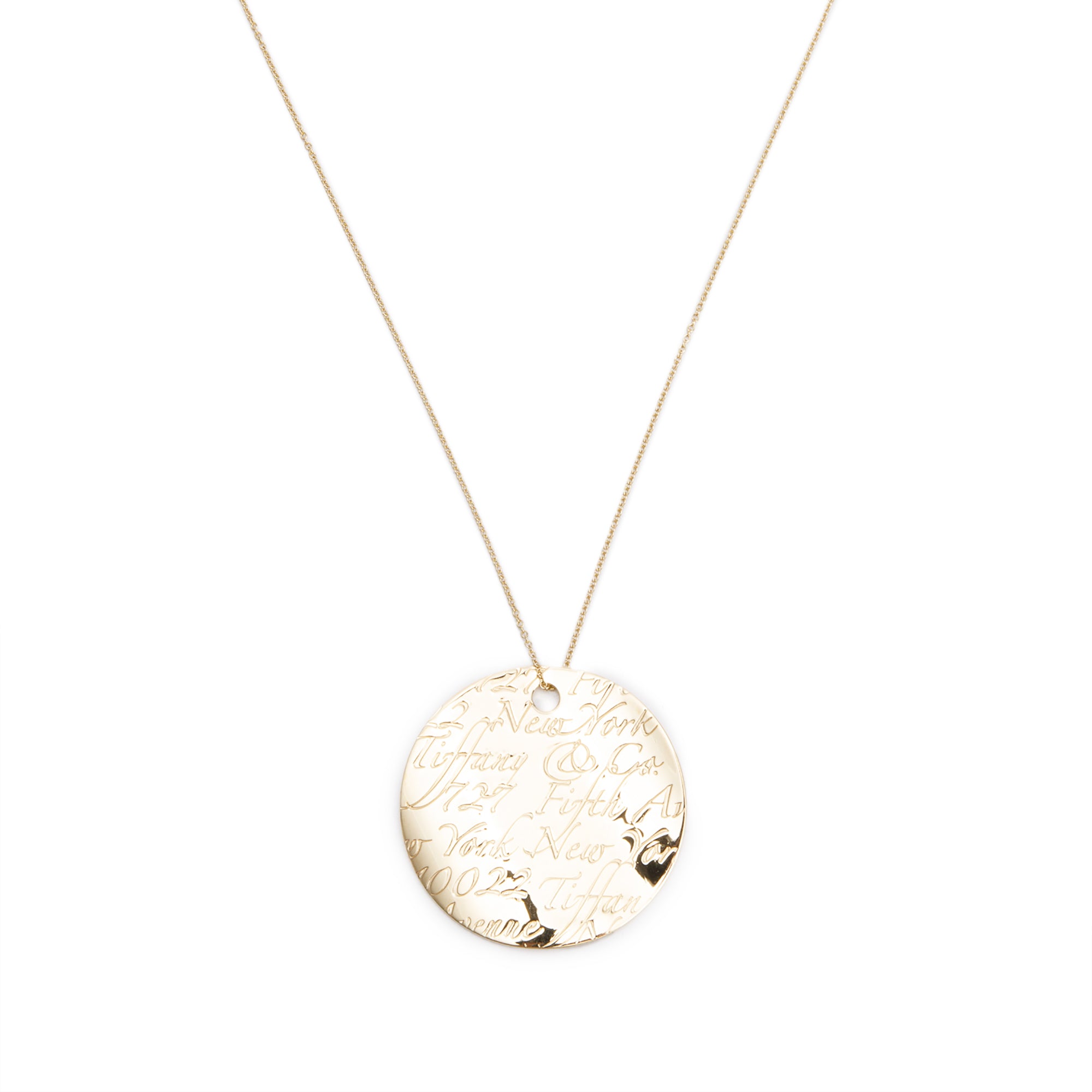 Tiffany & Co. 18k Yellow Gold Large Notes Round Pendant Necklace w/ Box