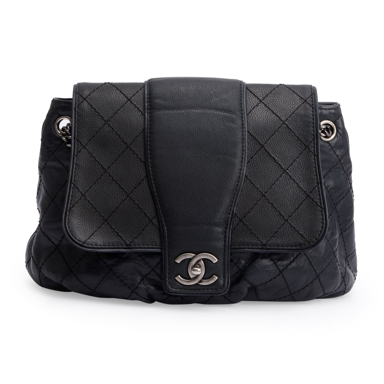 Chanel Black Aged Calfskin Leather Medium Bubble Graphic Messenger Bag w/ Authnticity Card