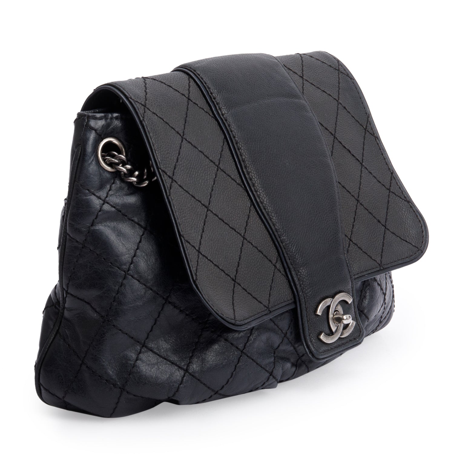 Chanel Black Aged Calfskin Leather Medium Bubble Graphic Messenger Bag w/ Authnticity Card