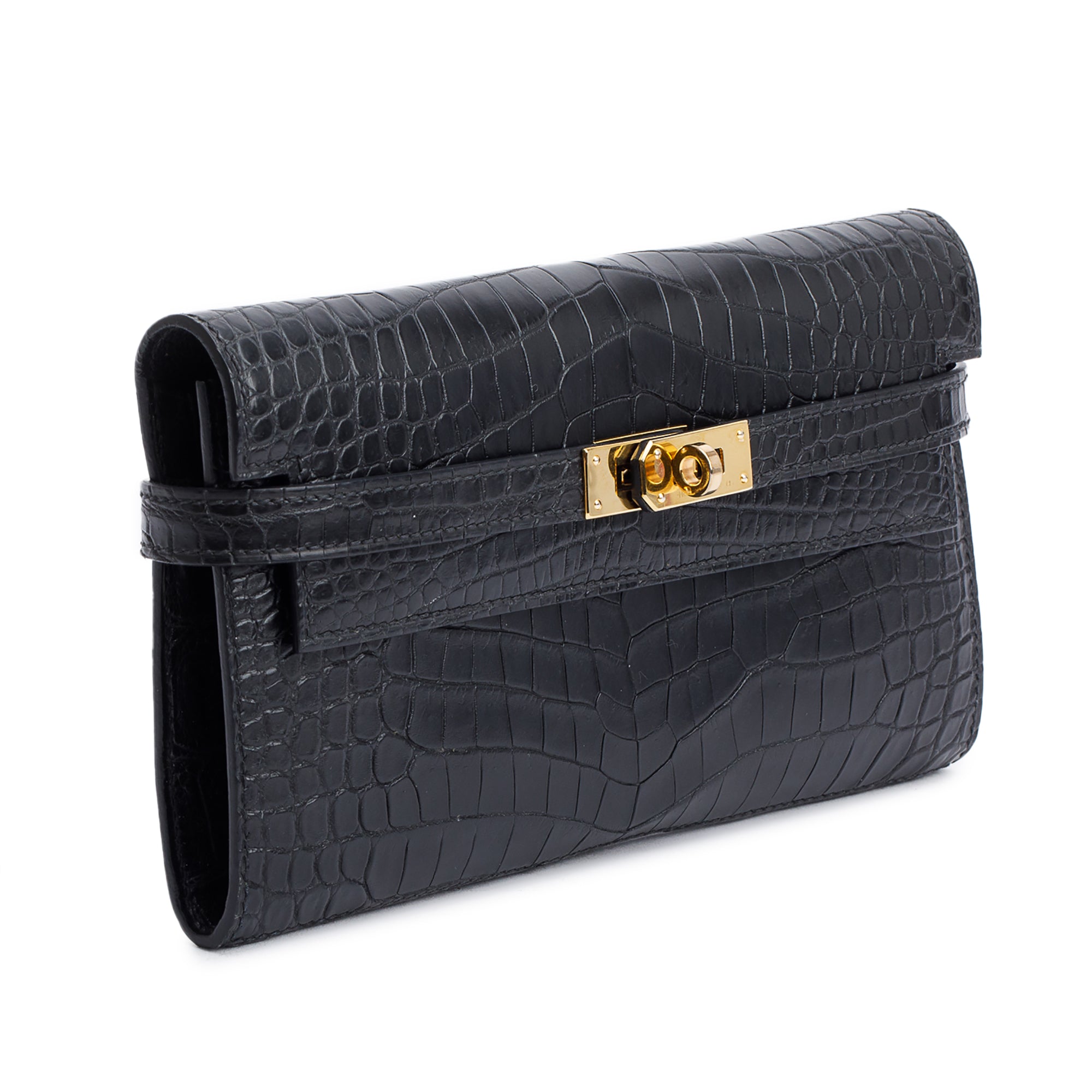 Hermes 2020 Noir Matte Alligator Classic Kelly Longue Wallet