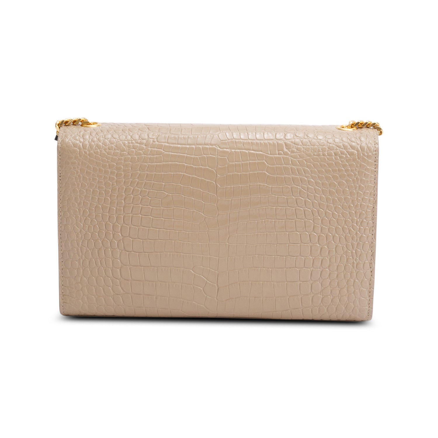 Saint Laurent 2023 Beige Crocodile-Embossed Leather Medium Classic Monogram Kate Tassel Chain Bag w/ Box