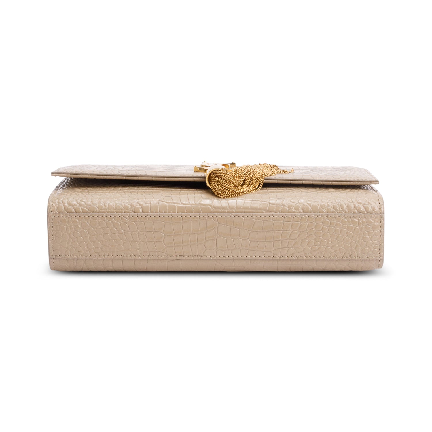 Saint Laurent 2023 Beige Crocodile-Embossed Leather Medium Classic Monogram Kate Tassel Chain Bag w/ Box
