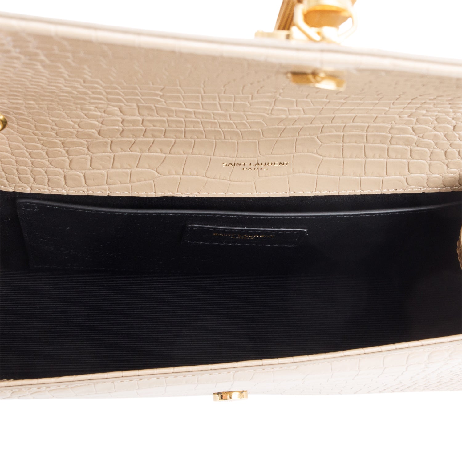 Saint Laurent 2023 Beige Crocodile-Embossed Leather Medium Classic Monogram Kate Tassel Chain Bag w/ Box